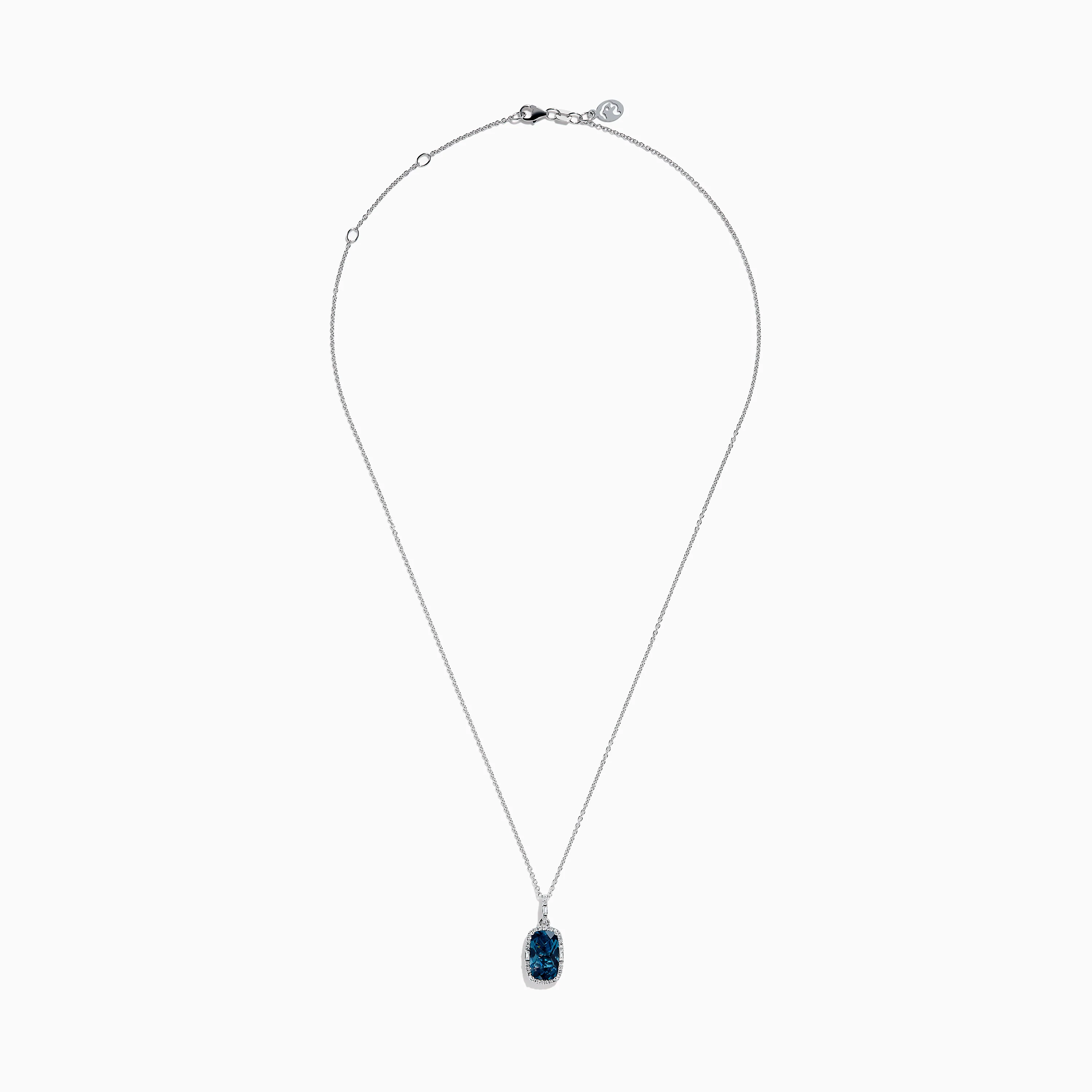 14 Karat White Gold Elongated Cushion Blue Topaz and Diamond Pendant - Image 3