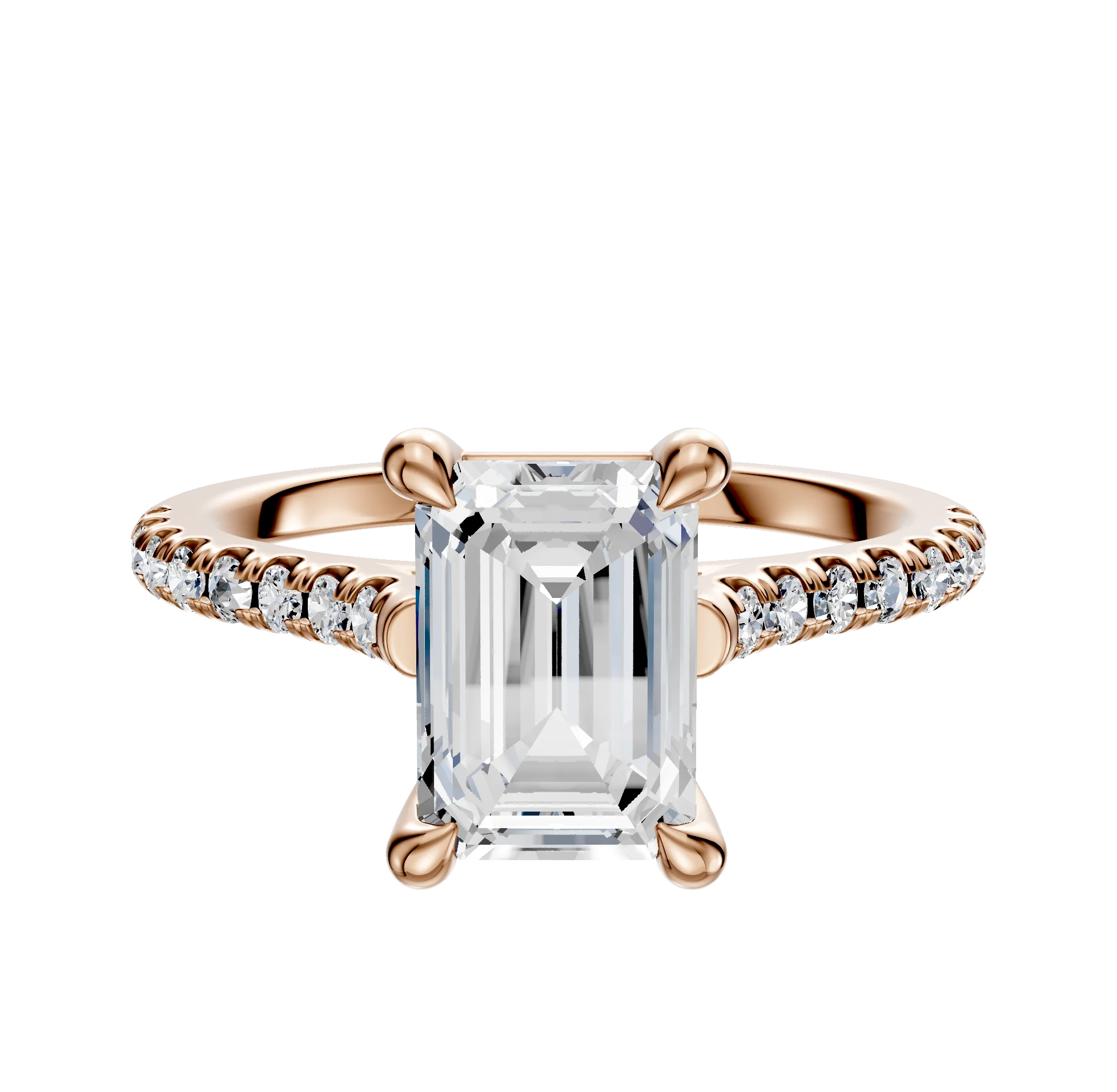 14K Rose Gold 4 Prong Basket Cathedral Dome 1-Row-Pave 2.5mm Engagement Ring