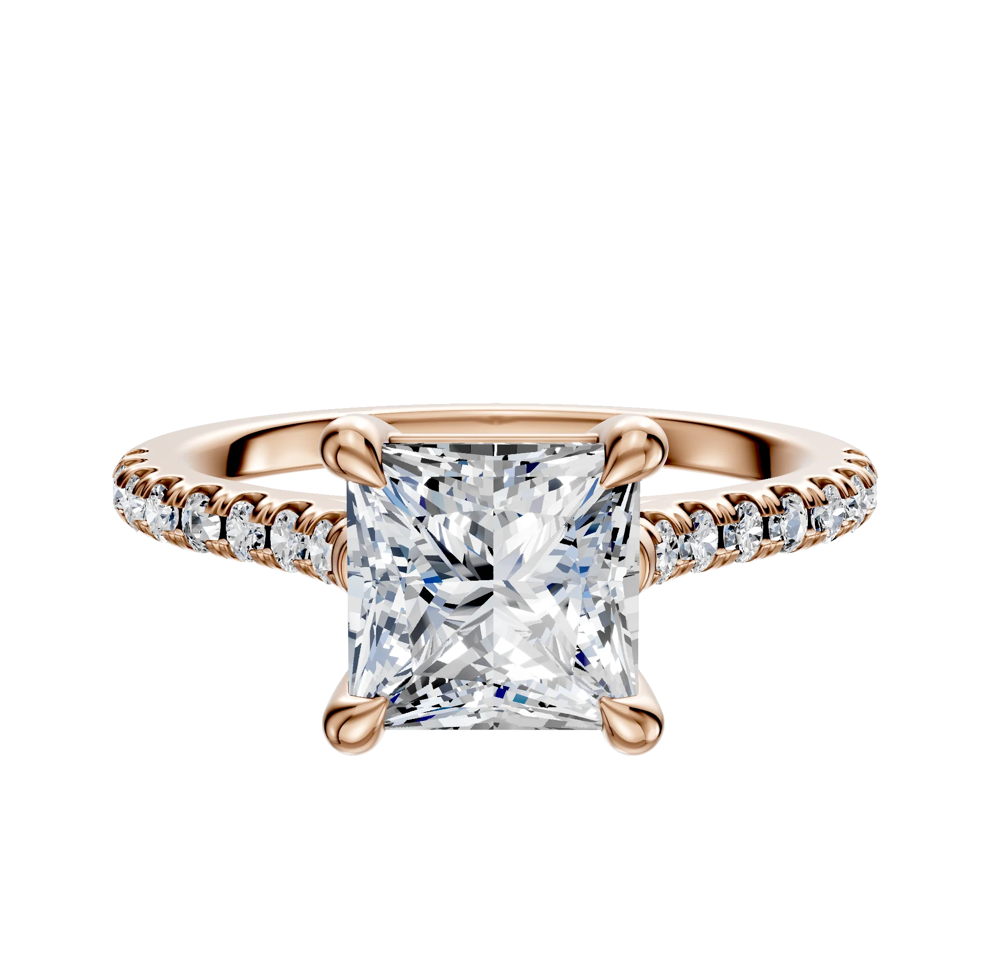 14K Rose Gold 4 Prong Basket Cathedral Dome 1-Row-Pave 2.5mm Engagement Ring