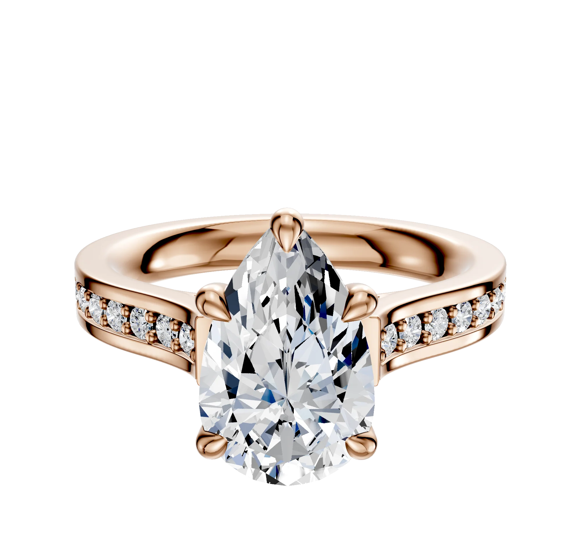 14K Rose Gold 4 Prong Basket Cathedral Flat 1-Row-Pave 2.5mm Engagement Ring