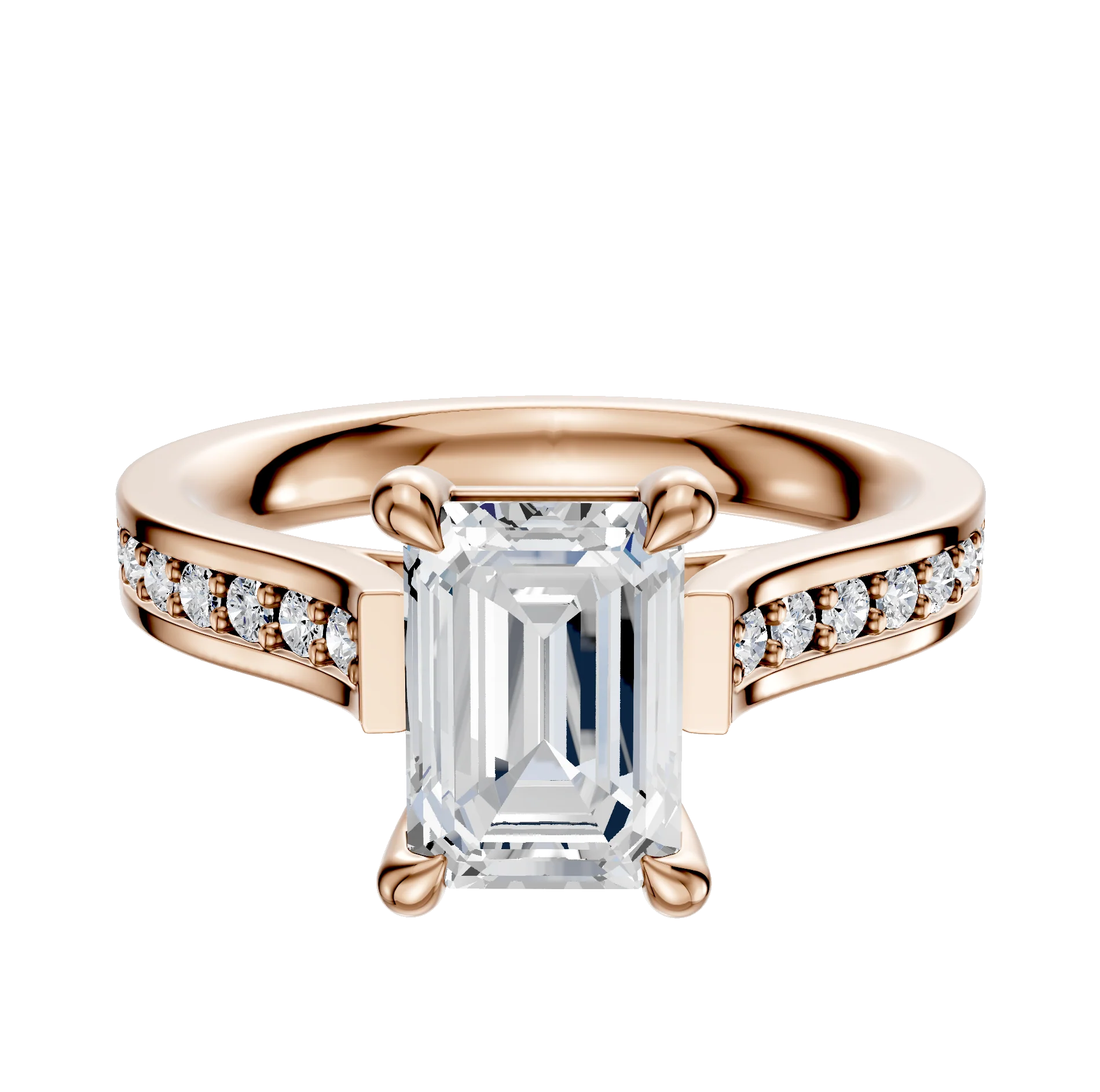 14K Rose Gold 4 Prong Basket Cathedral Flat 1-Row-Pave 2.5mm Engagement Ring