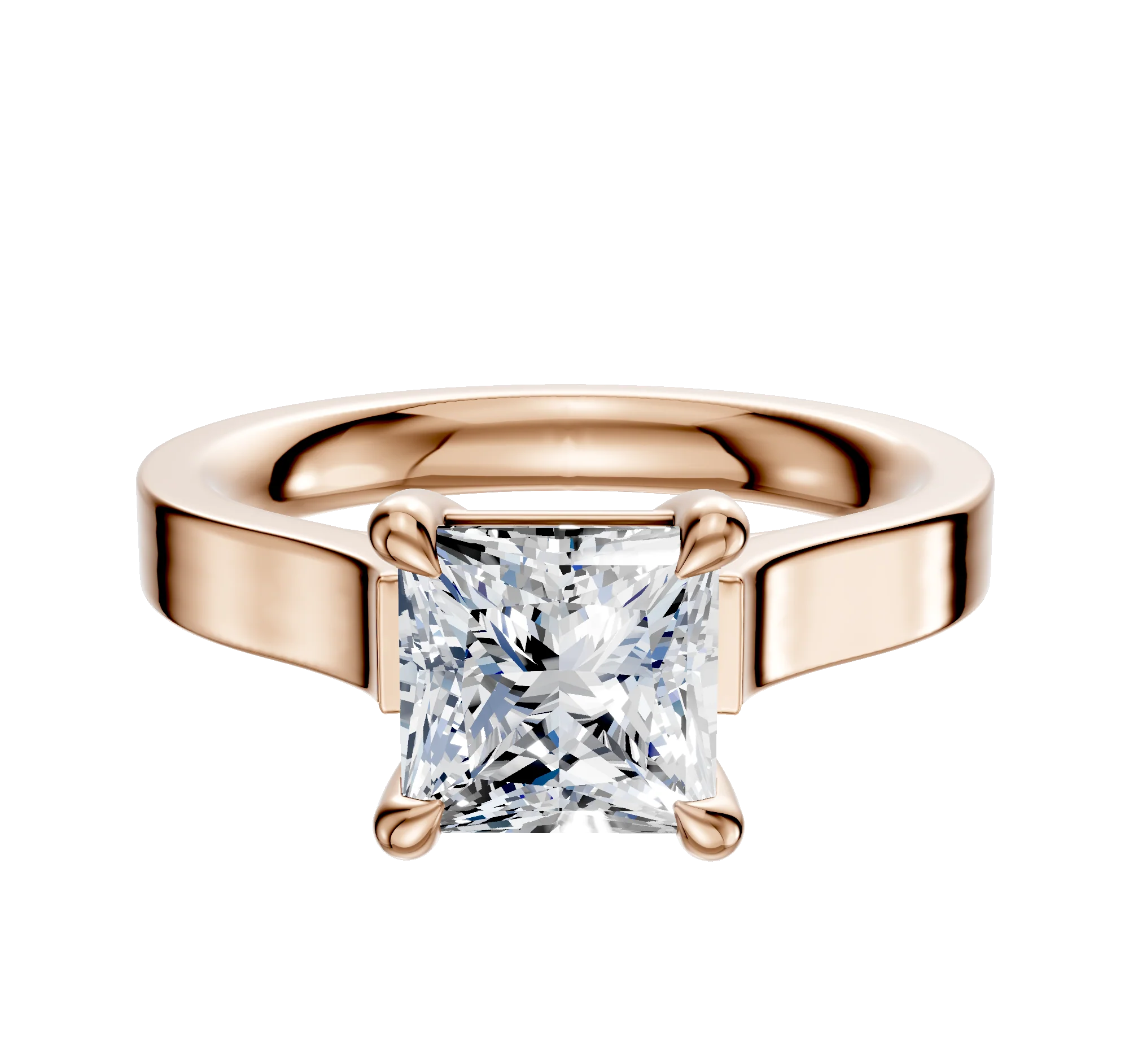 14K Rose Gold 4 Prong Basket Cathedral Flat 3.0mm Engagement Ring