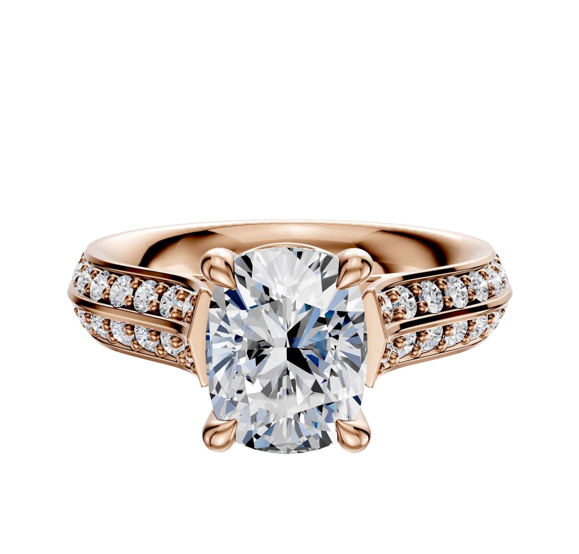14K Rose Gold 4 Prong Basket Cathedral Knife Edge 1-Row-Pave 2.5mm Engagement Ring