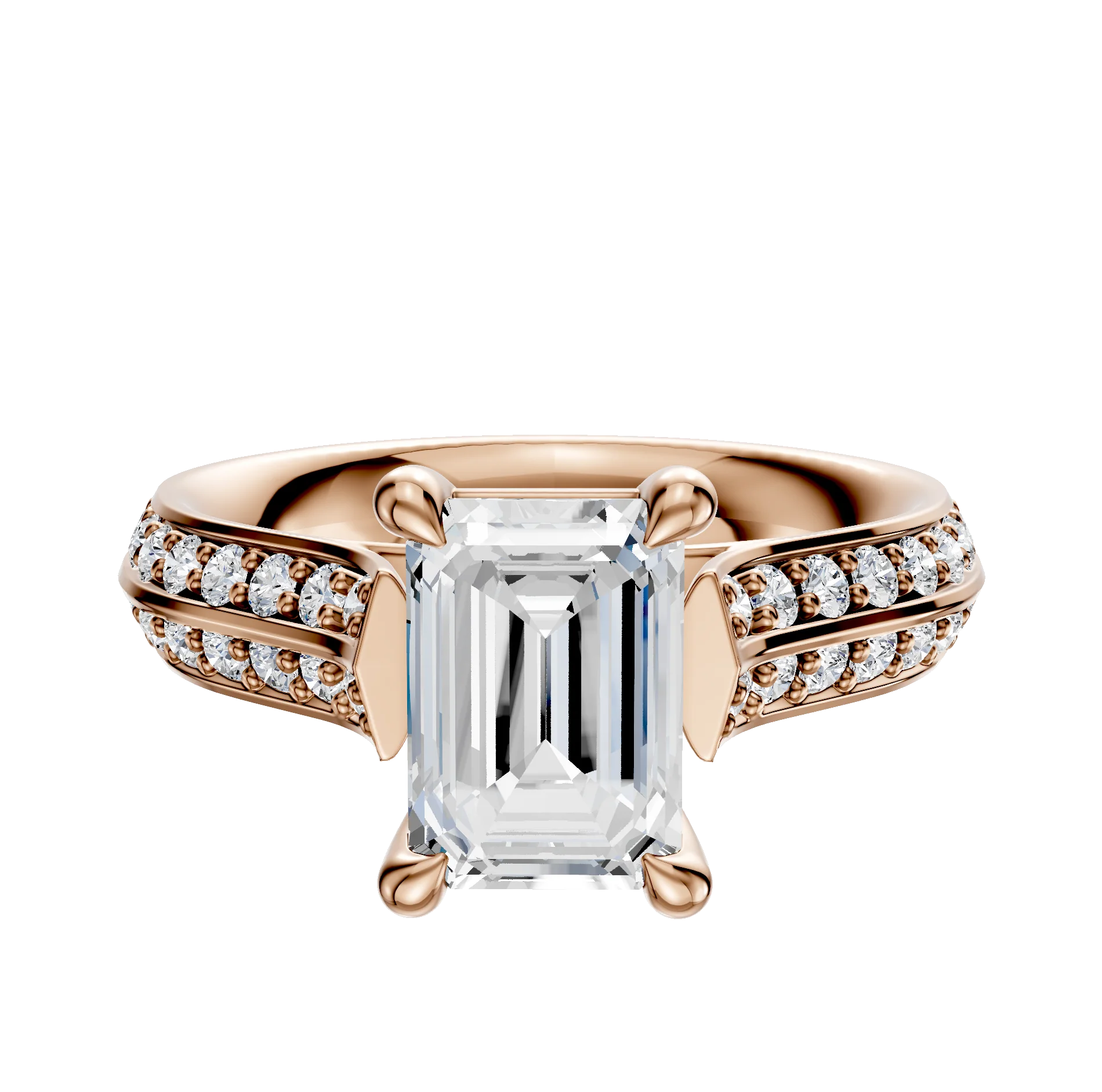 14K Rose Gold 4 Prong Basket Cathedral Knife Edge 1-Row-Pave 2.5mm Engagement Ring