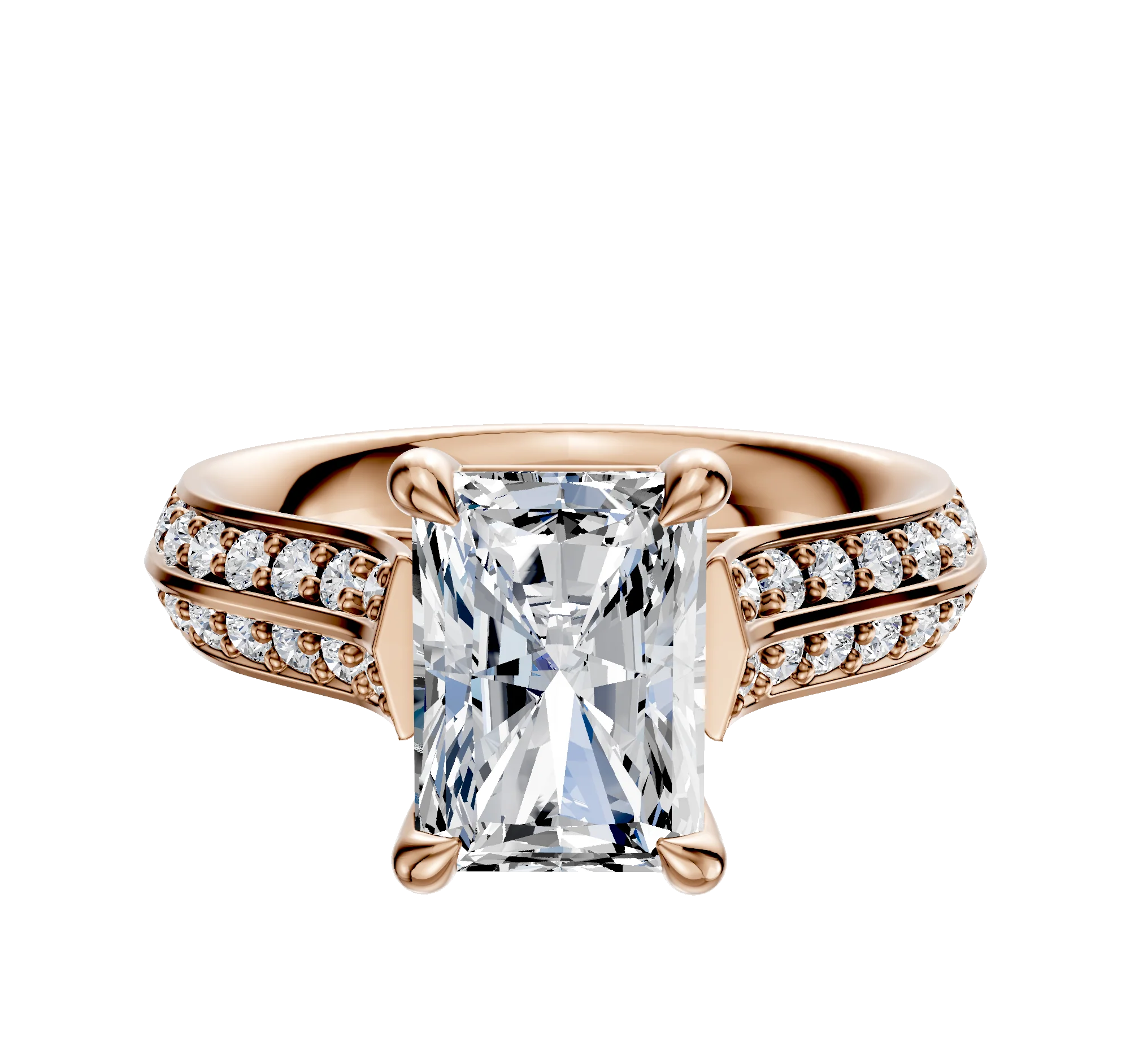 14K Rose Gold 4 Prong Basket Cathedral Knife Edge 1-Row-Pave 2.5mm Engagement Ring