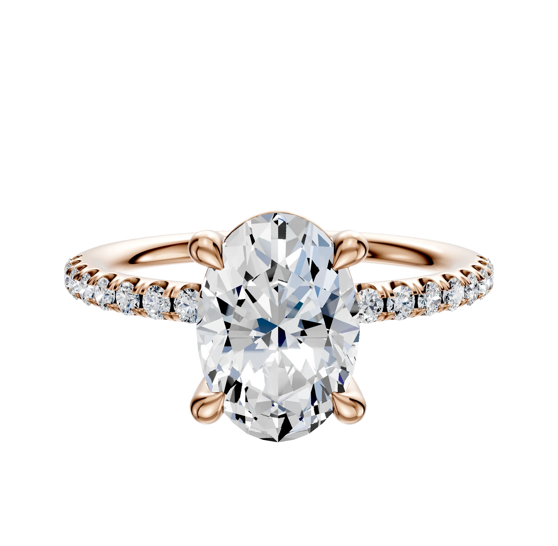 14K Rose Gold 4 Prong Basket Classic Dome 1-Row-Pave 2.5mm Engagement Ring