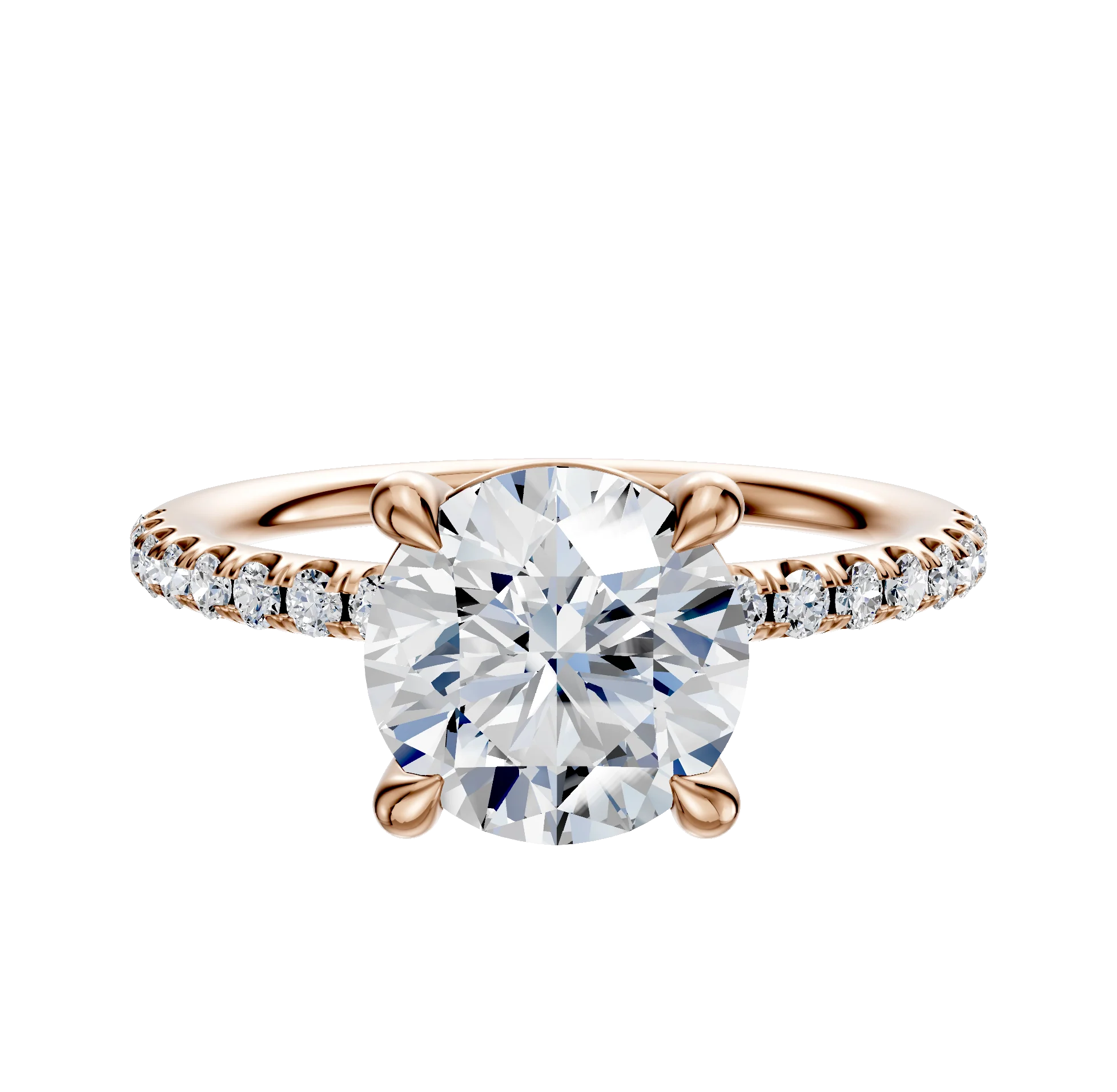 14K Rose Gold 4 Prong Basket Classic Dome 1-Row-Pave 2.5mm Engagement Ring
