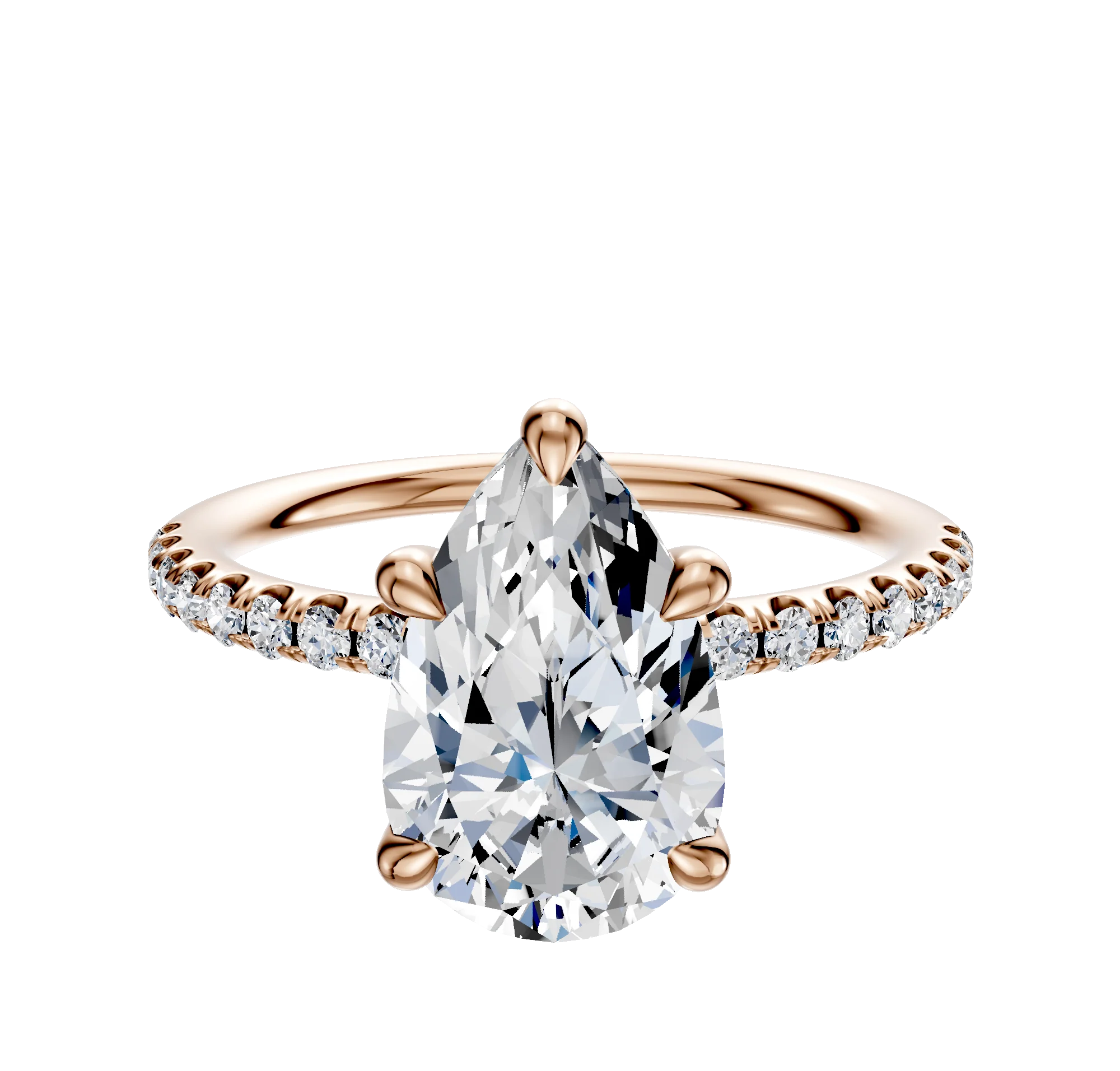 14K Rose Gold 4 Prong Basket Classic Dome 1-Row-Pave 2.5mm Engagement Ring
