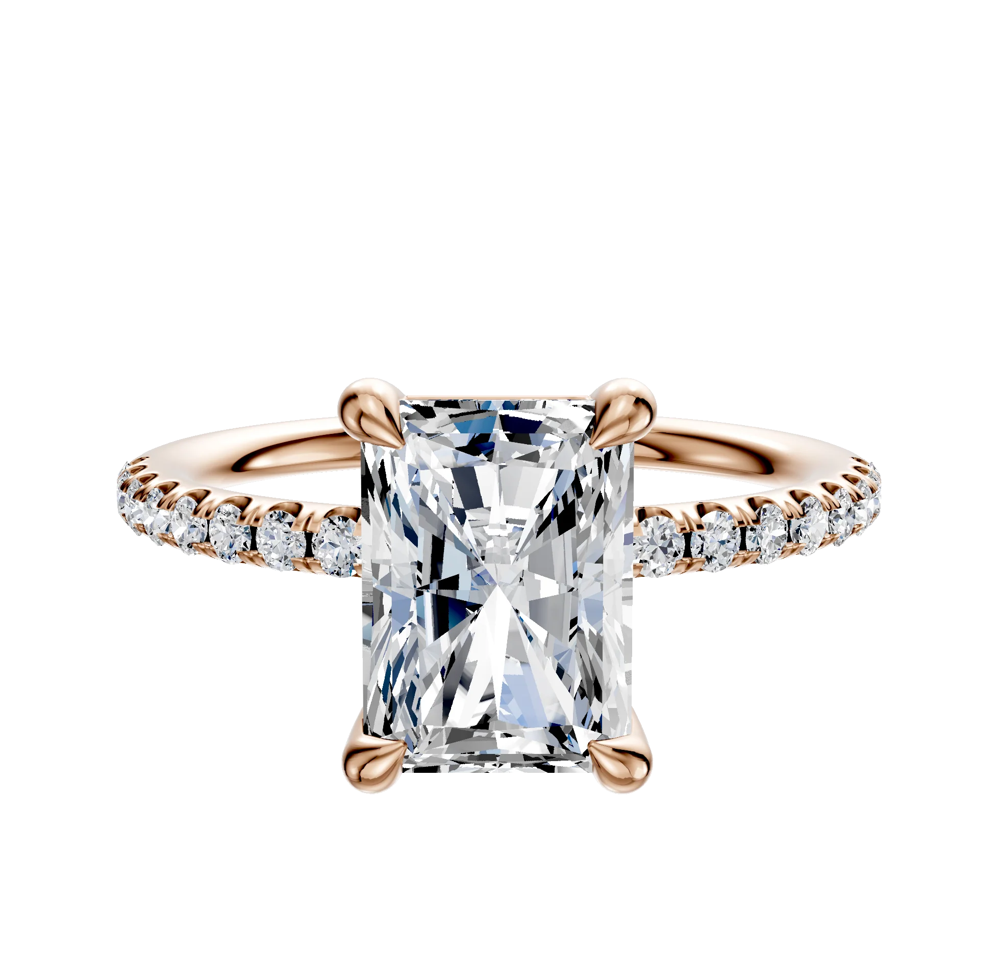 14K Rose Gold 4 Prong Basket Classic Dome 1-Row-Pave 2.5mm Engagement Ring