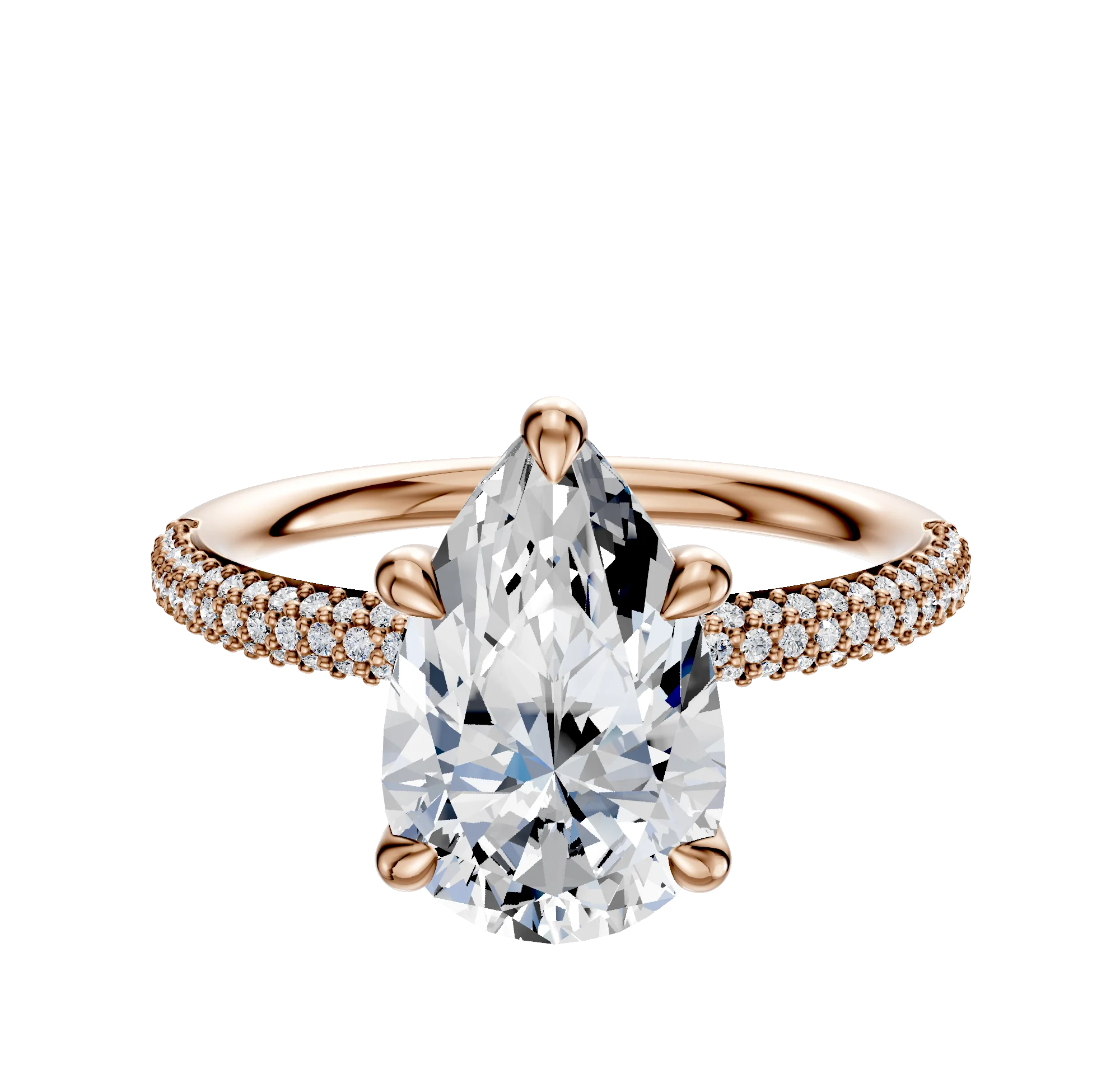 14K Rose Gold 4 Prong Basket Classic Dome 3-Row-Pave 2.0mm Engagement Ring