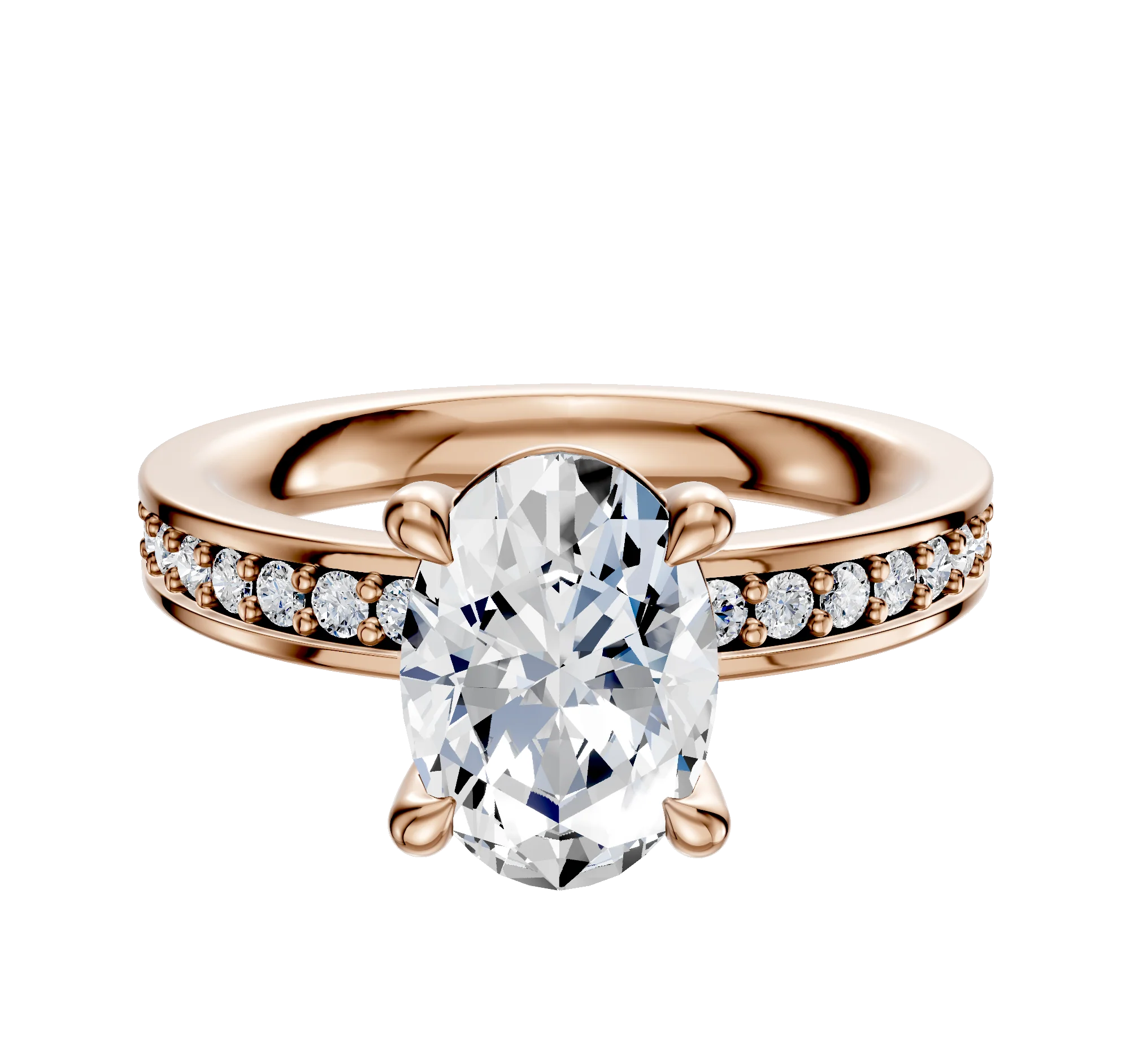 14K Rose Gold 4 Prong Basket Classic Flat 1-Row-Pave 2.5mm Engagement Ring