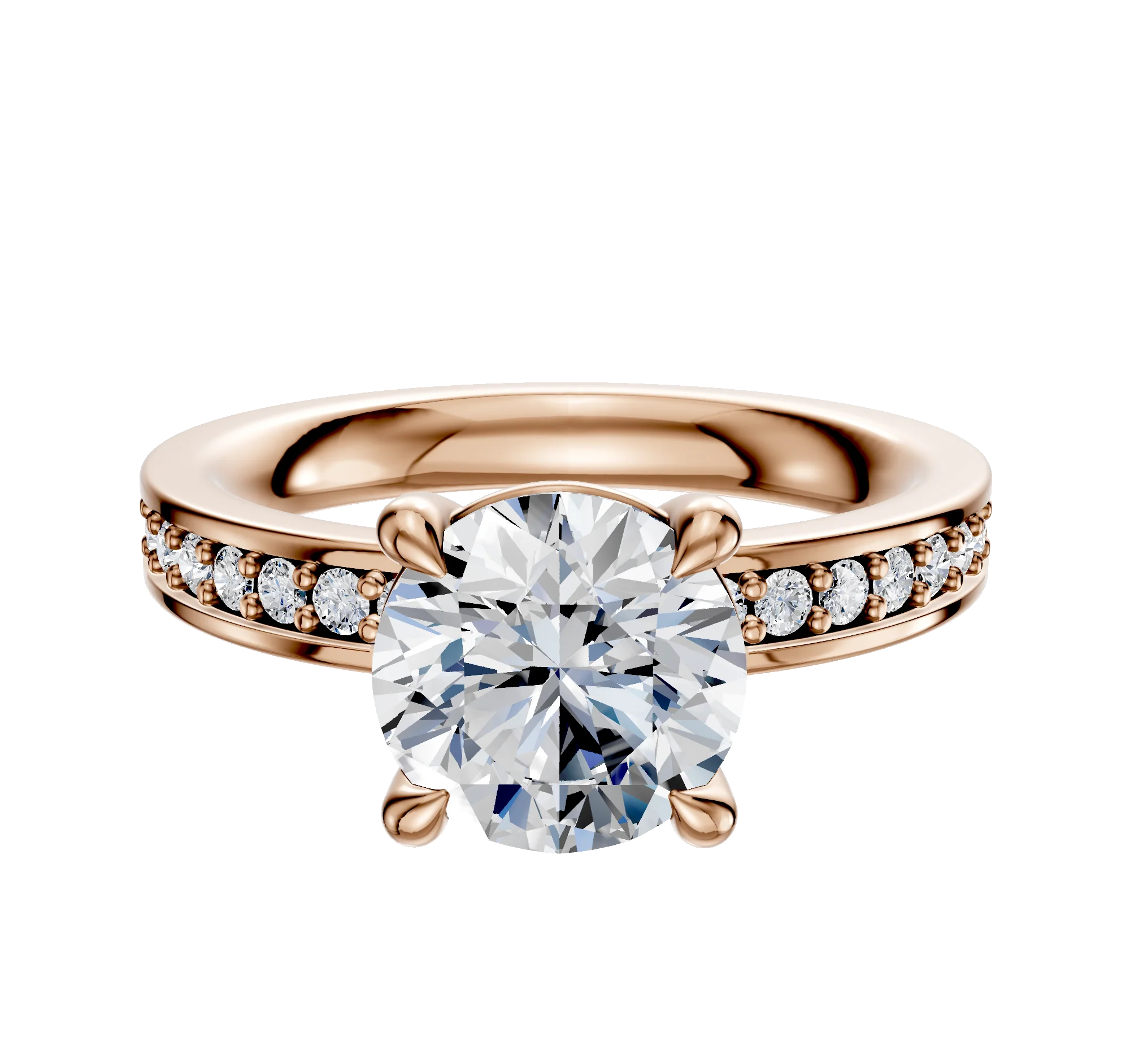 14K Rose Gold 4 Prong Basket Classic Flat 1-Row-Pave 2.5mm Engagement Ring
