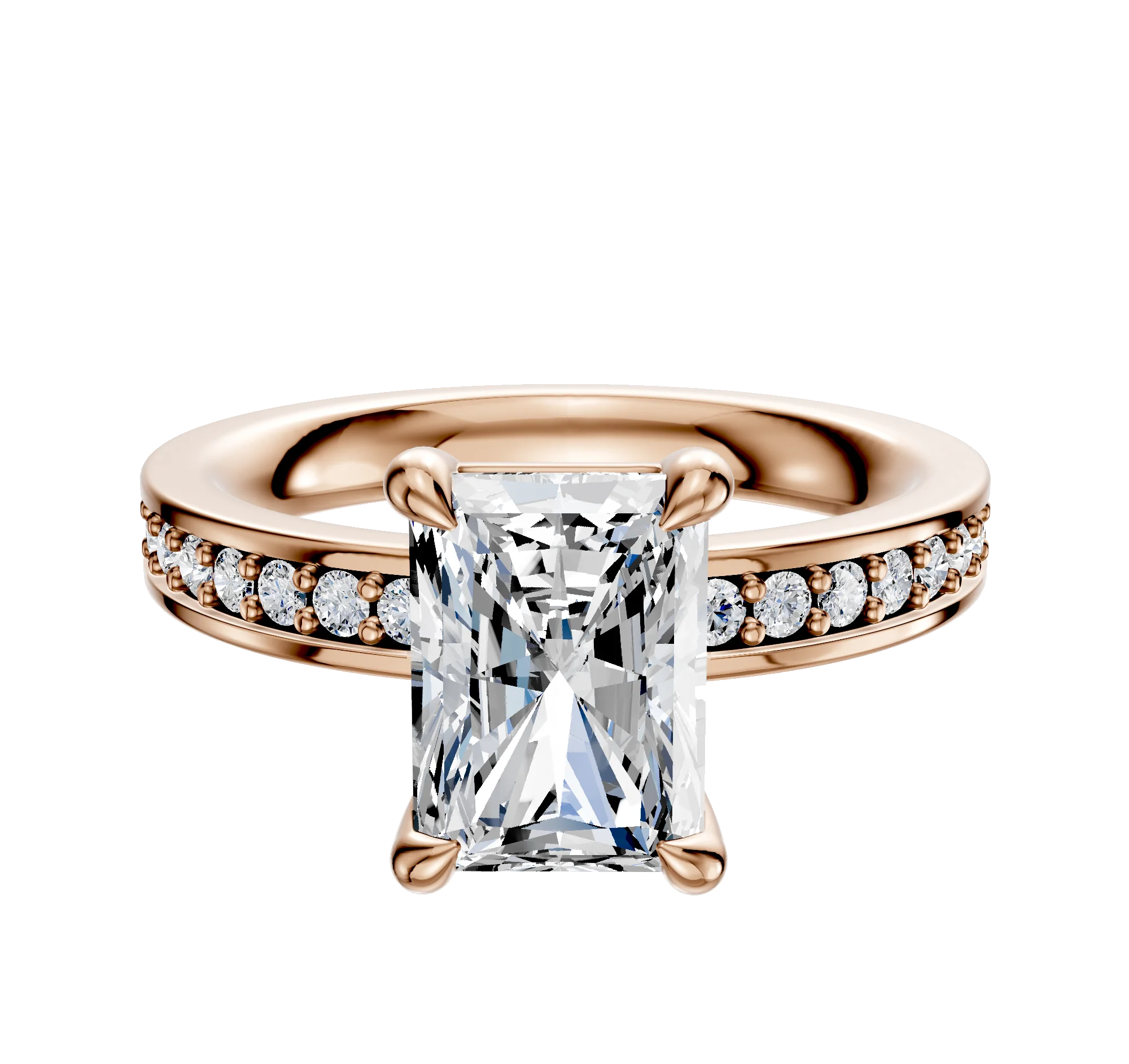 14K Rose Gold 4 Prong Basket Classic Flat 1-Row-Pave 2.5mm Engagement Ring
