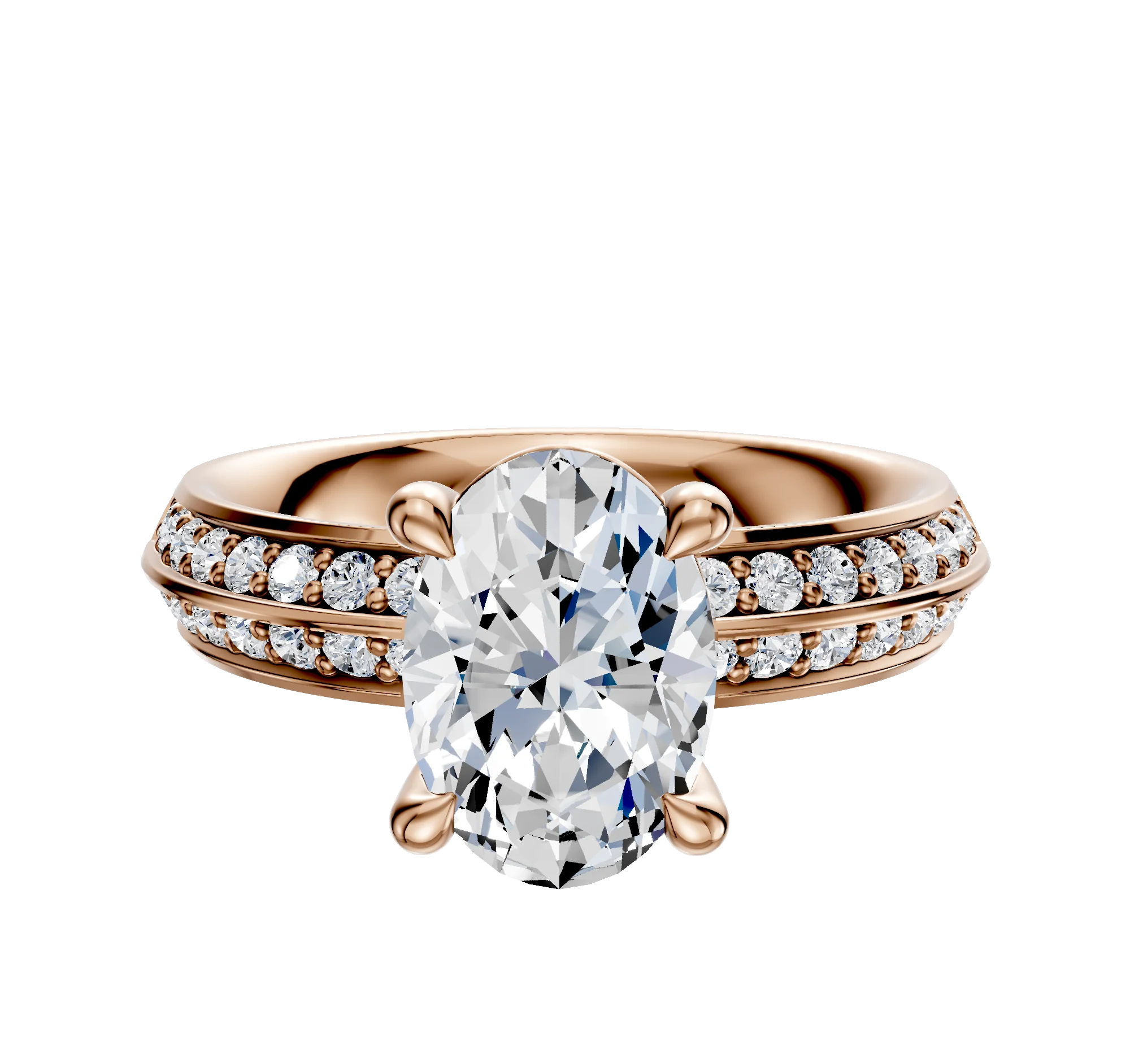 14K Rose Gold 4 Prong Basket Classic Knife Edge 1-Row-Pave 2.5mm Engagement Ring