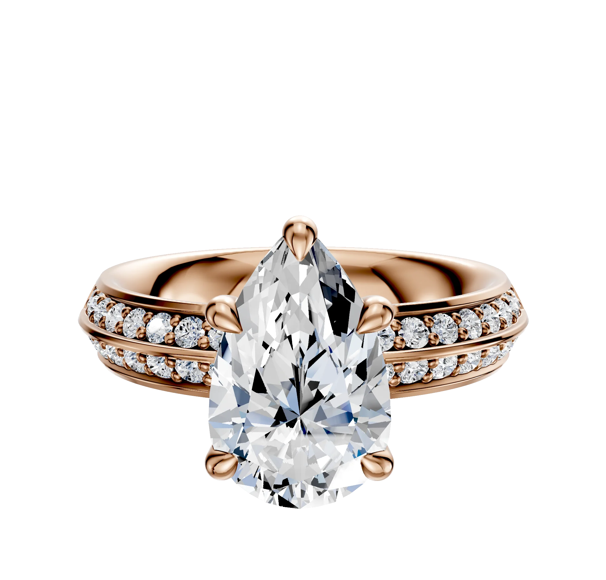 14K Rose Gold 4 Prong Basket Classic Knife Edge 1-Row-Pave 2.5mm Engagement Ring