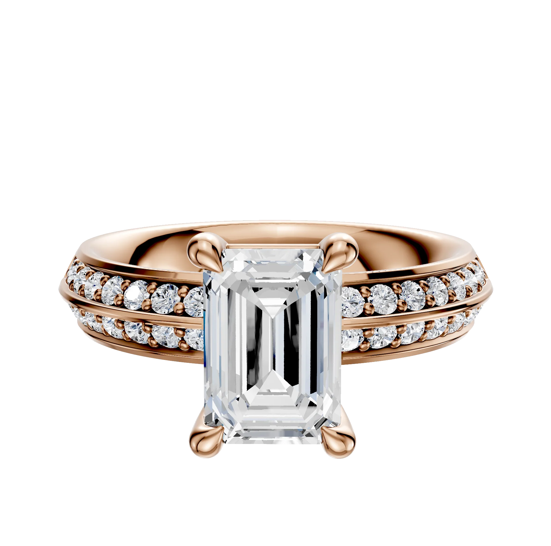14K Rose Gold 4 Prong Basket Classic Knife Edge 1-Row-Pave 2.5mm Engagement Ring
