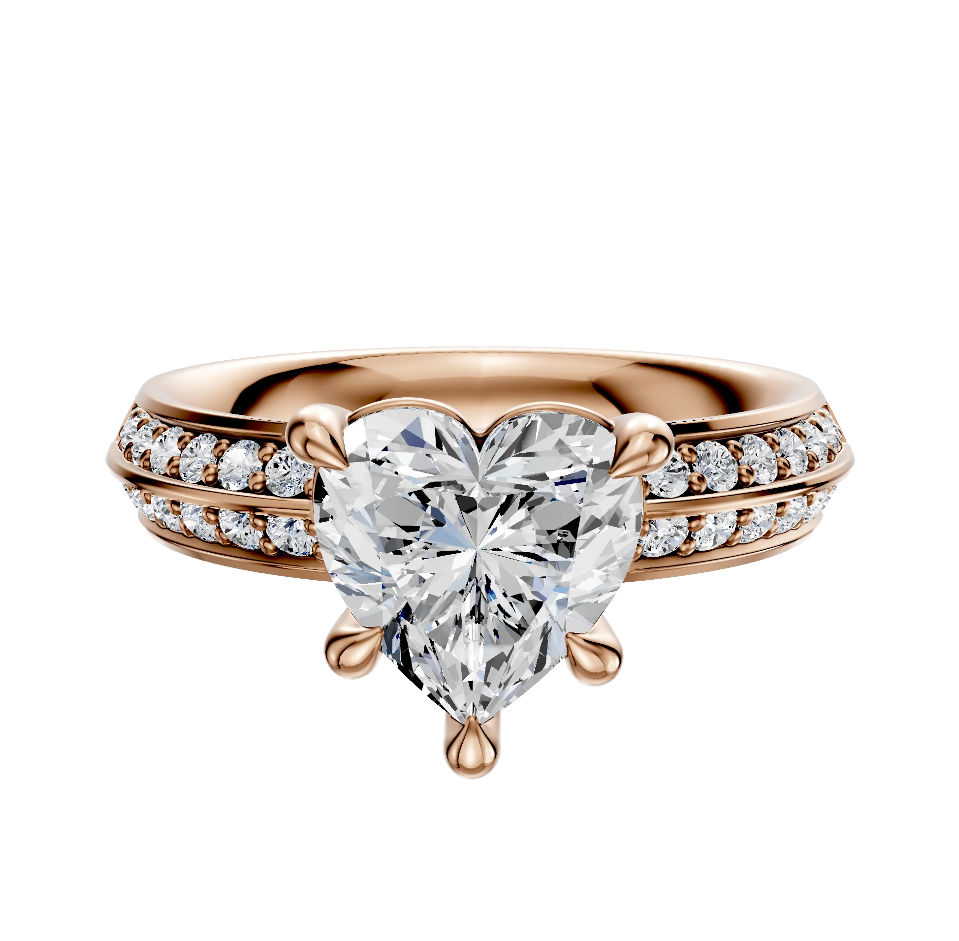 14K Rose Gold 4 Prong Basket Classic Knife Edge 1-Row-Pave 2.5mm Engagement Ring