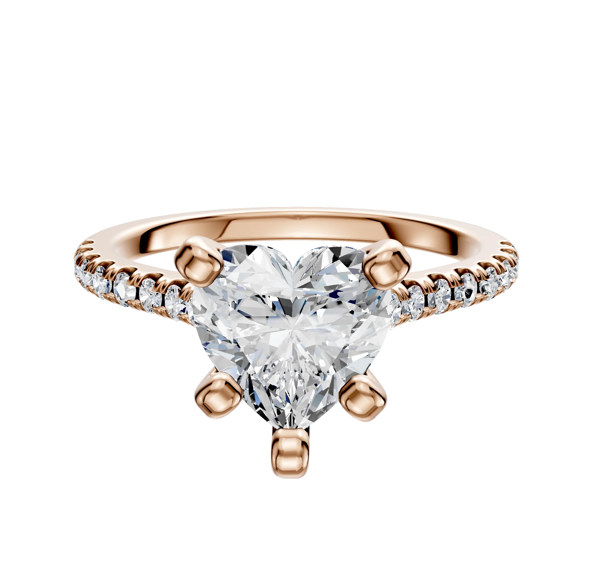 14K Rose Gold 4 Prong Cathedral Dome 1-Row-Pave 2.5mm Engagement Ring