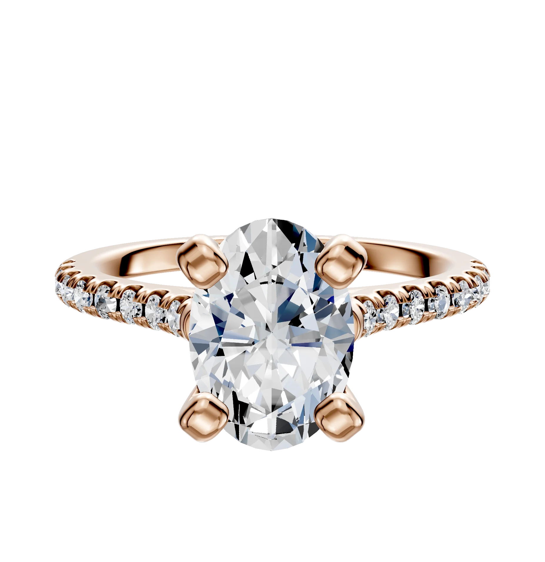 14K Rose Gold 4 Prong Cathedral Dome 1-Row-Pave 2.5mm Engagement Ring