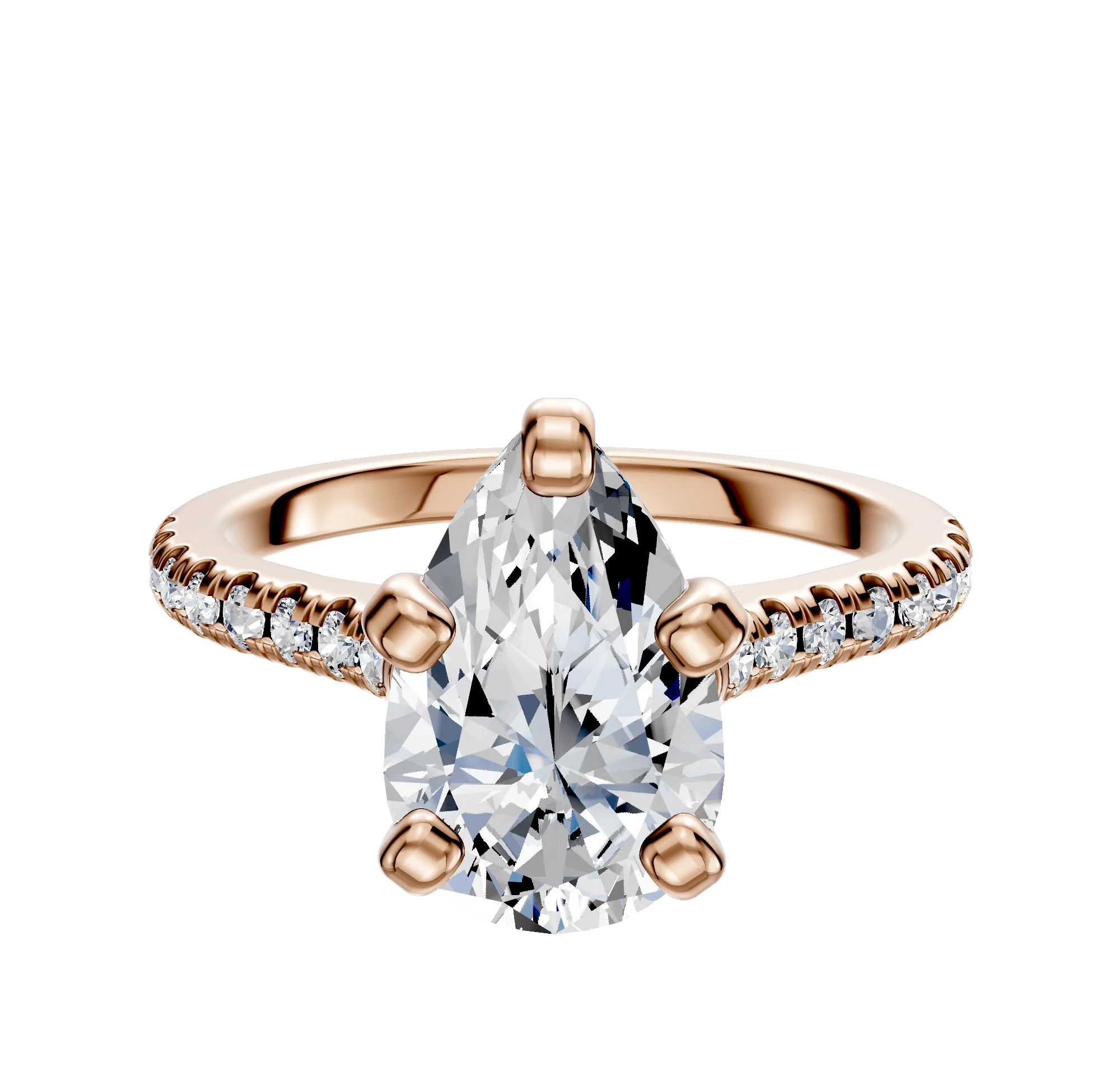 14K Rose Gold 4 Prong Cathedral Dome 1-Row-Pave 2.5mm Engagement Ring