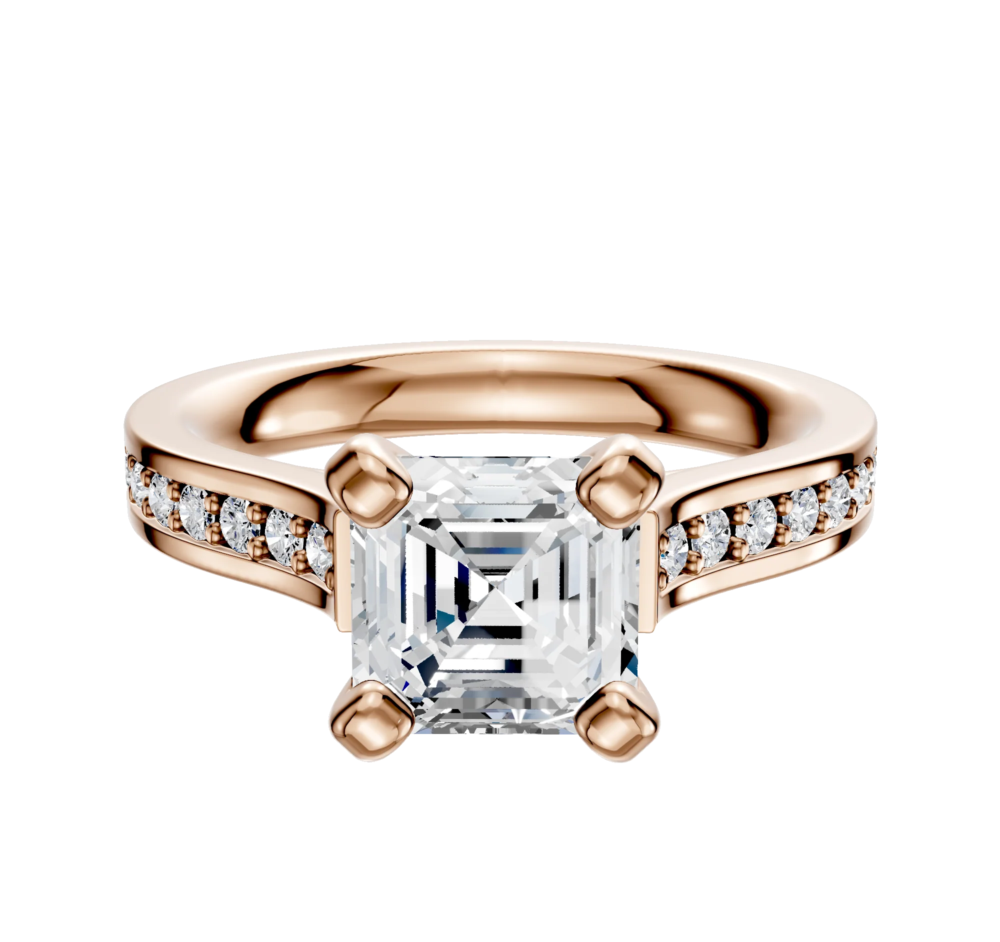 14K Rose Gold 4 Prong Cathedral Flat 1-Row-Pave 2.5mm Engagement Ring