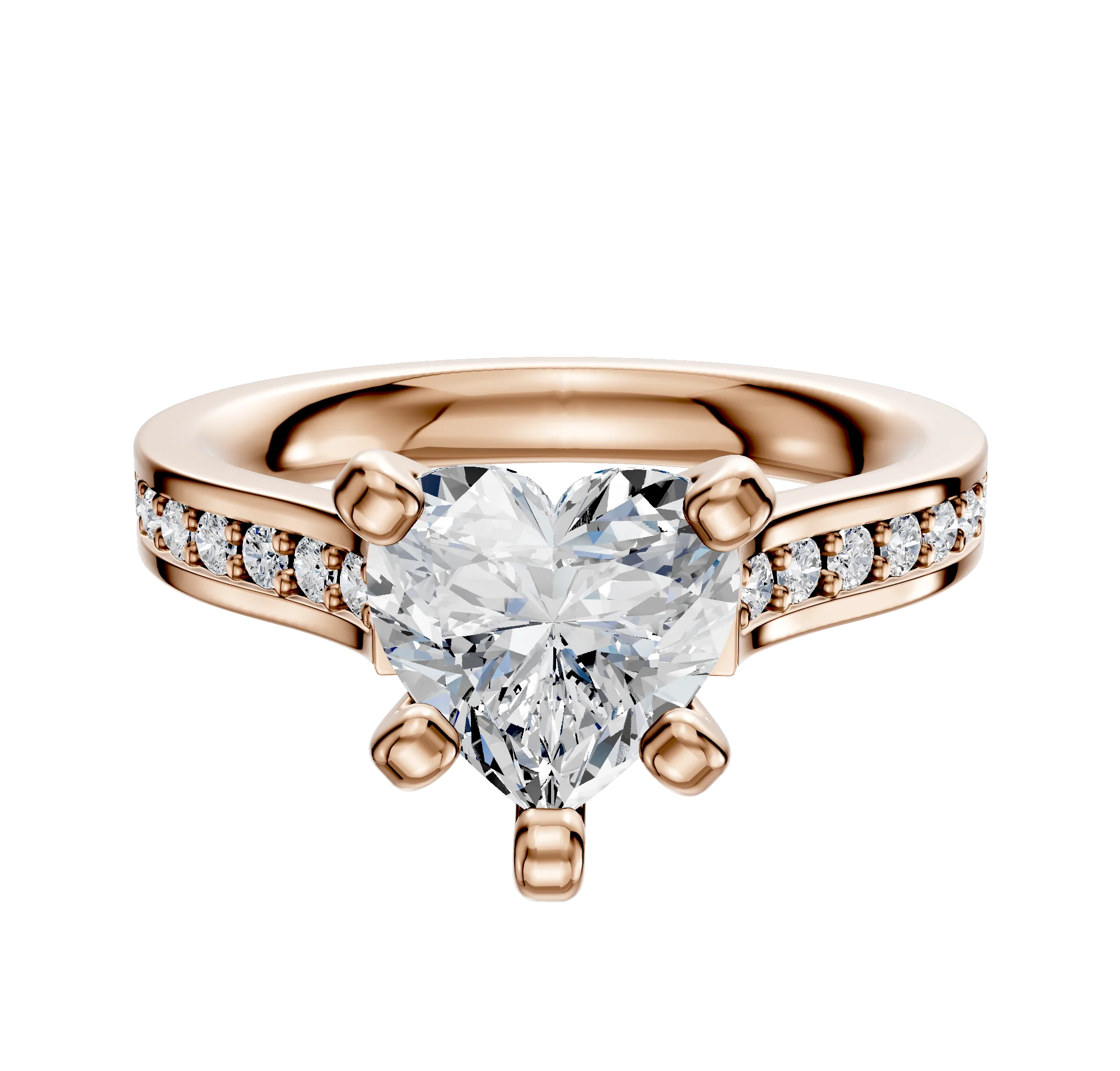 14K Rose Gold 4 Prong Cathedral Flat 1-Row-Pave 2.5mm Engagement Ring