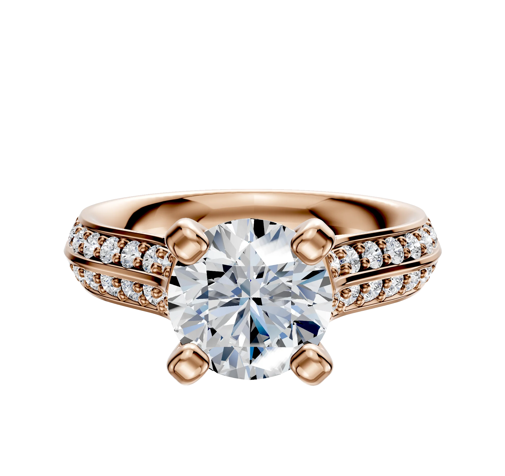 14K Rose Gold 4 Prong Cathedral Knife Edge 1-Row-Pave 2.5mm Engagement Ring