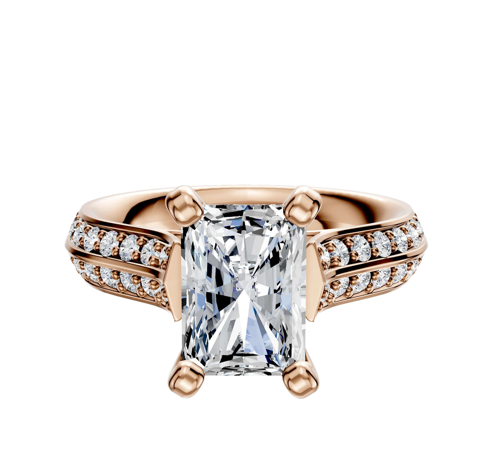 14K Rose Gold 4 Prong Cathedral Knife Edge 1-Row-Pave 2.5mm Engagement Ring