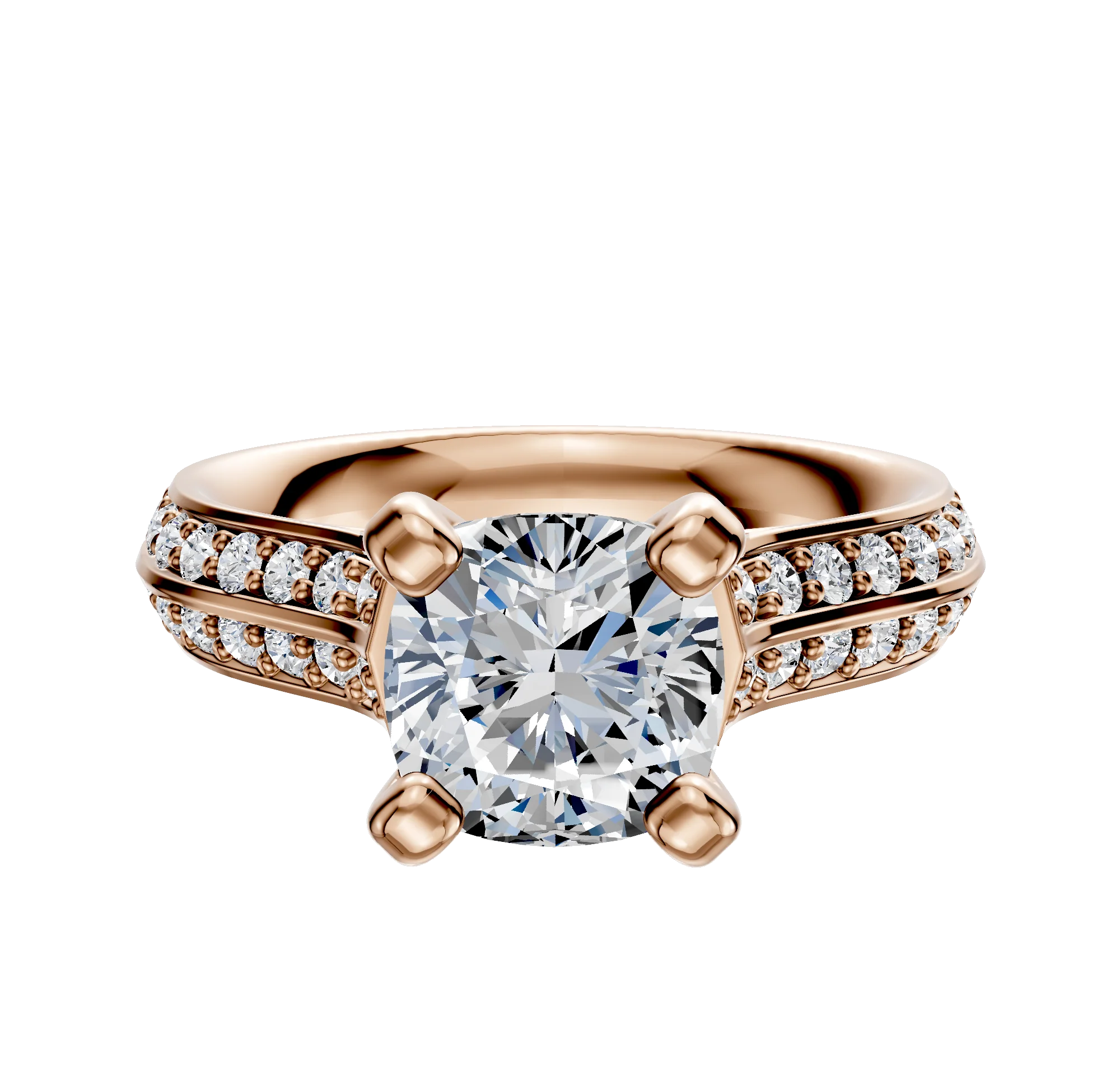 14K Rose Gold 4 Prong Cathedral Knife Edge 1-Row-Pave 2.5mm Engagement Ring