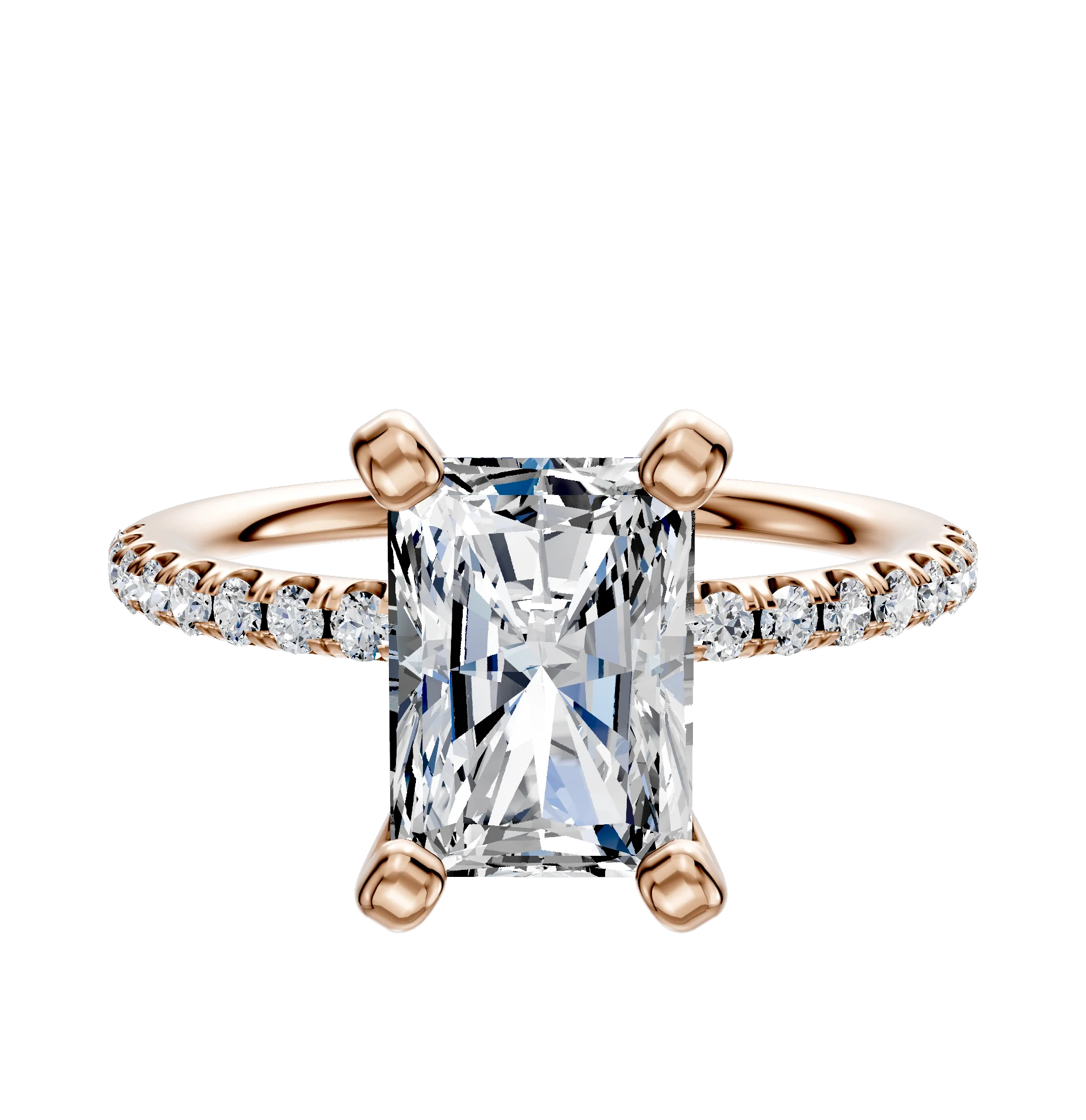 14K Rose Gold 4 Prong Classic Dome 1-Row-Pave 2.5mm Engagement Ring