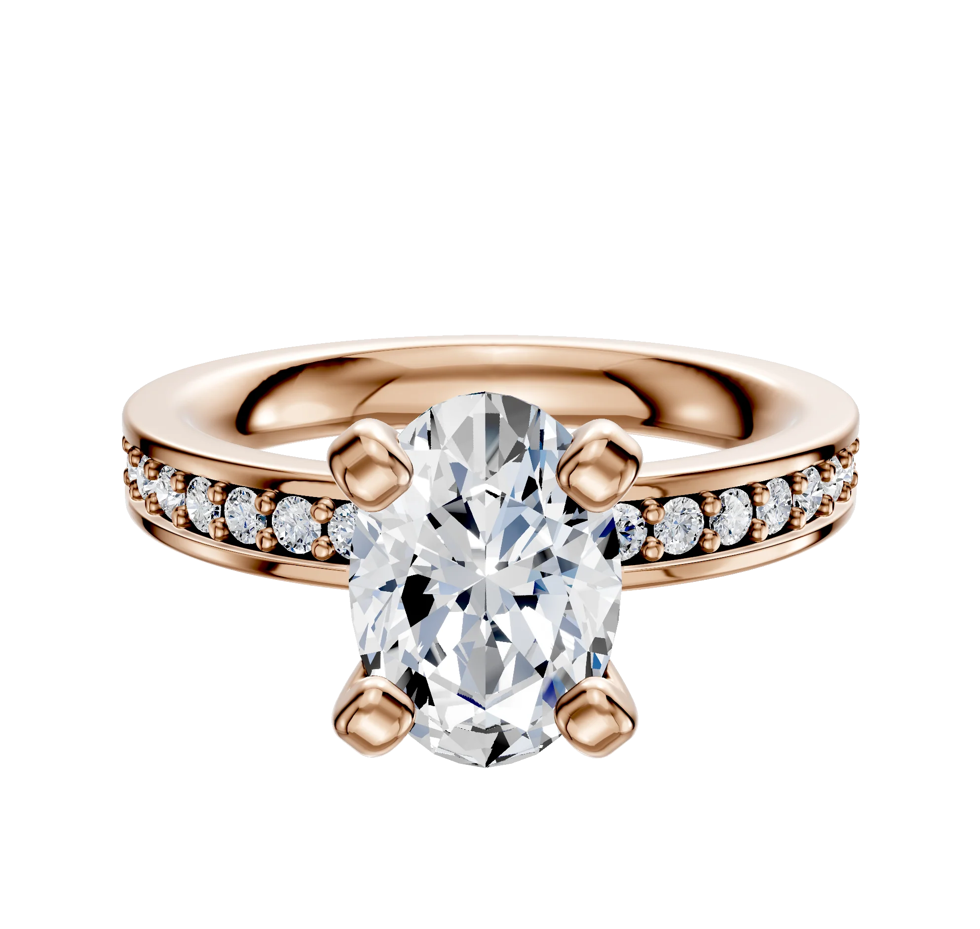 14K Rose Gold 4 Prong Classic Flat 1-Row-Pave 2.5mm Engagement Ring