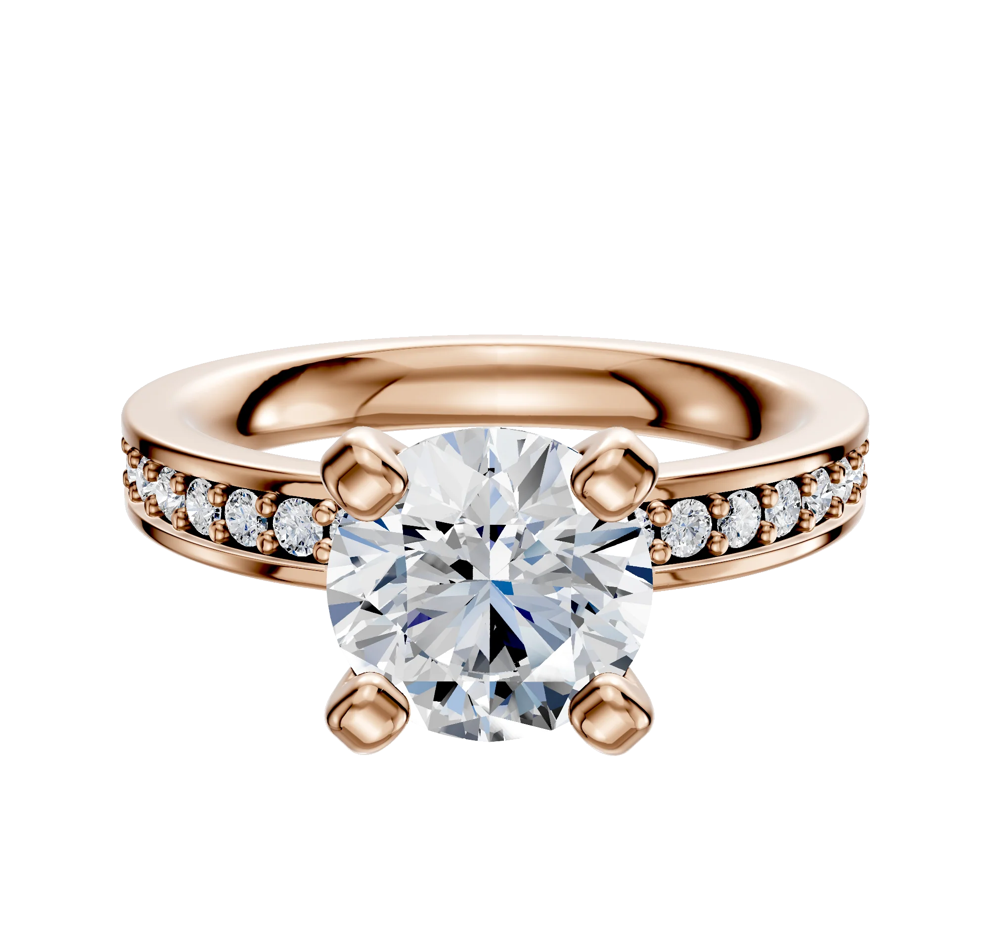 14K Rose Gold 4 Prong Classic Flat 1-Row-Pave 2.5mm Engagement Ring