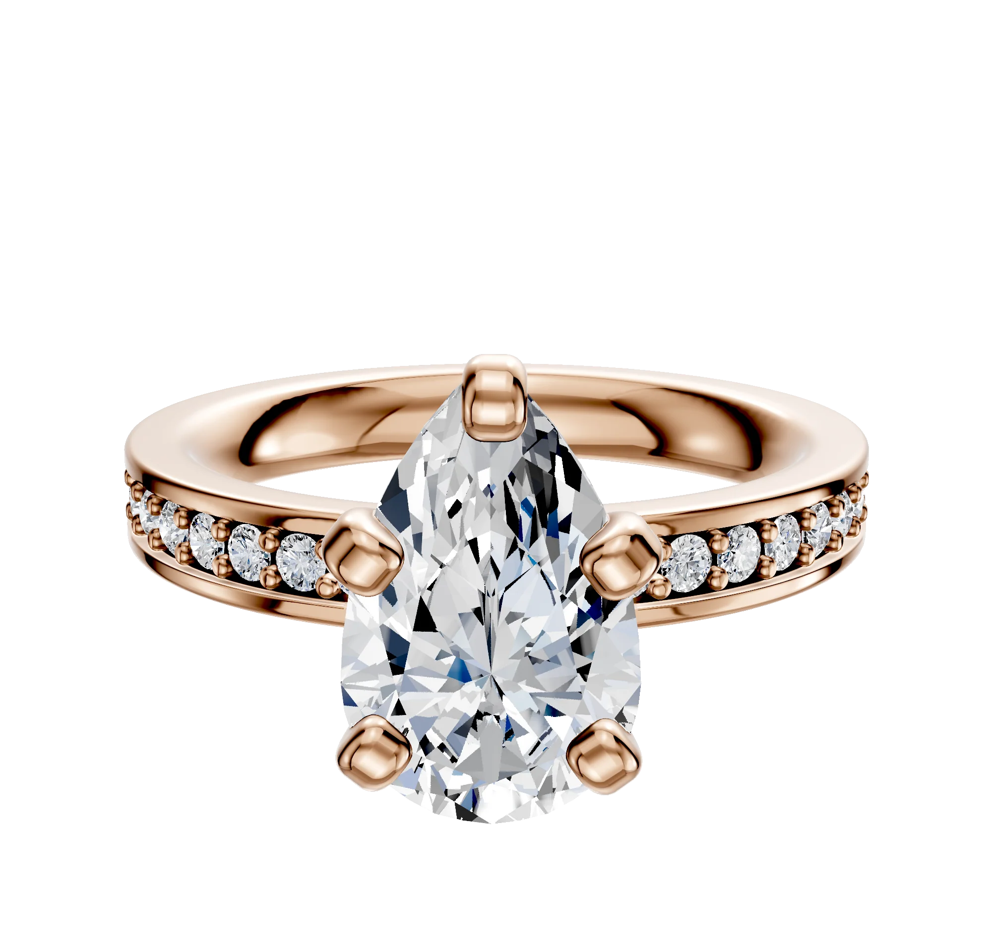 14K Rose Gold 4 Prong Classic Flat 1-Row-Pave 2.5mm Engagement Ring