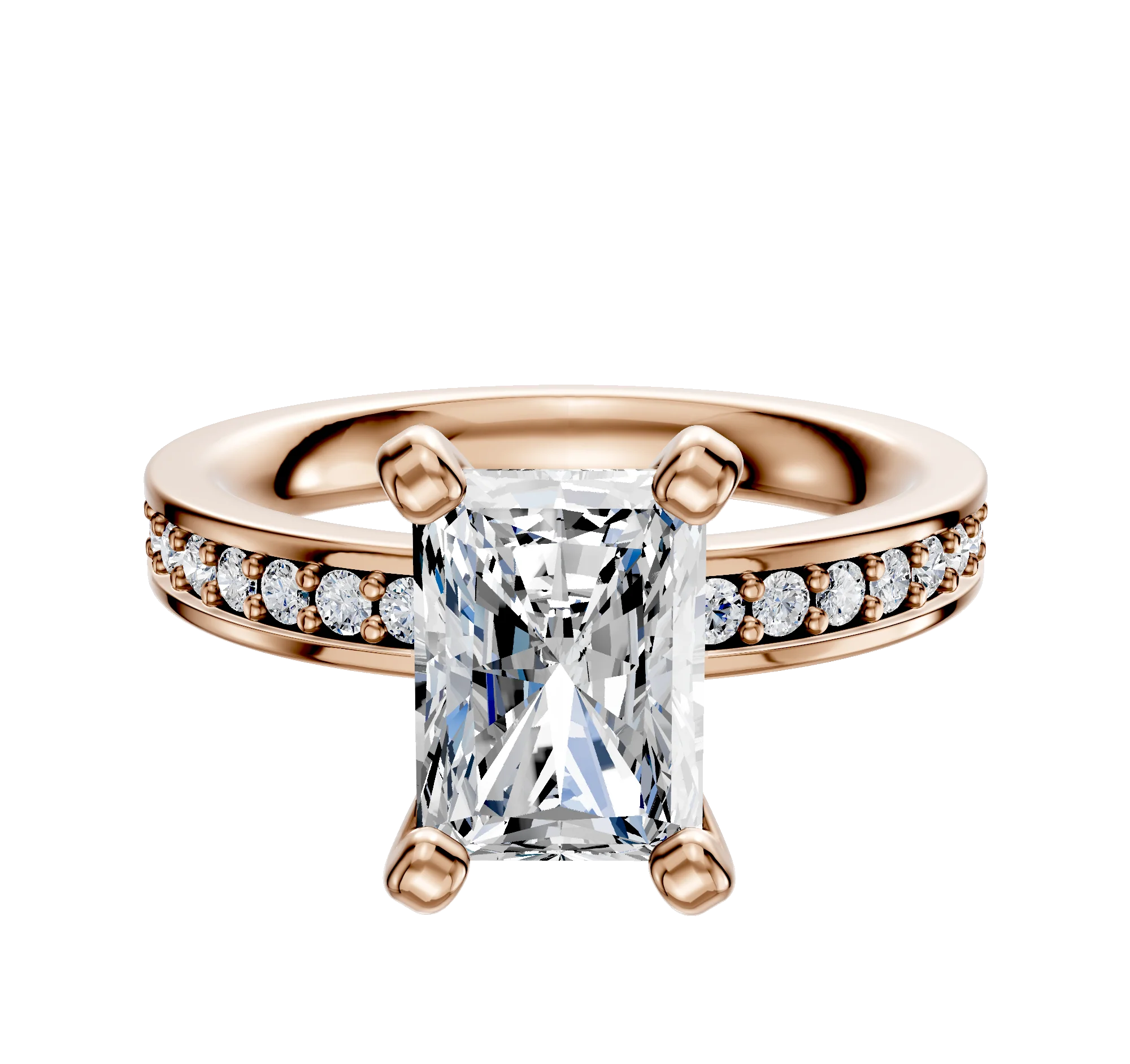 14K Rose Gold 4 Prong Classic Flat 1-Row-Pave 2.5mm Engagement Ring