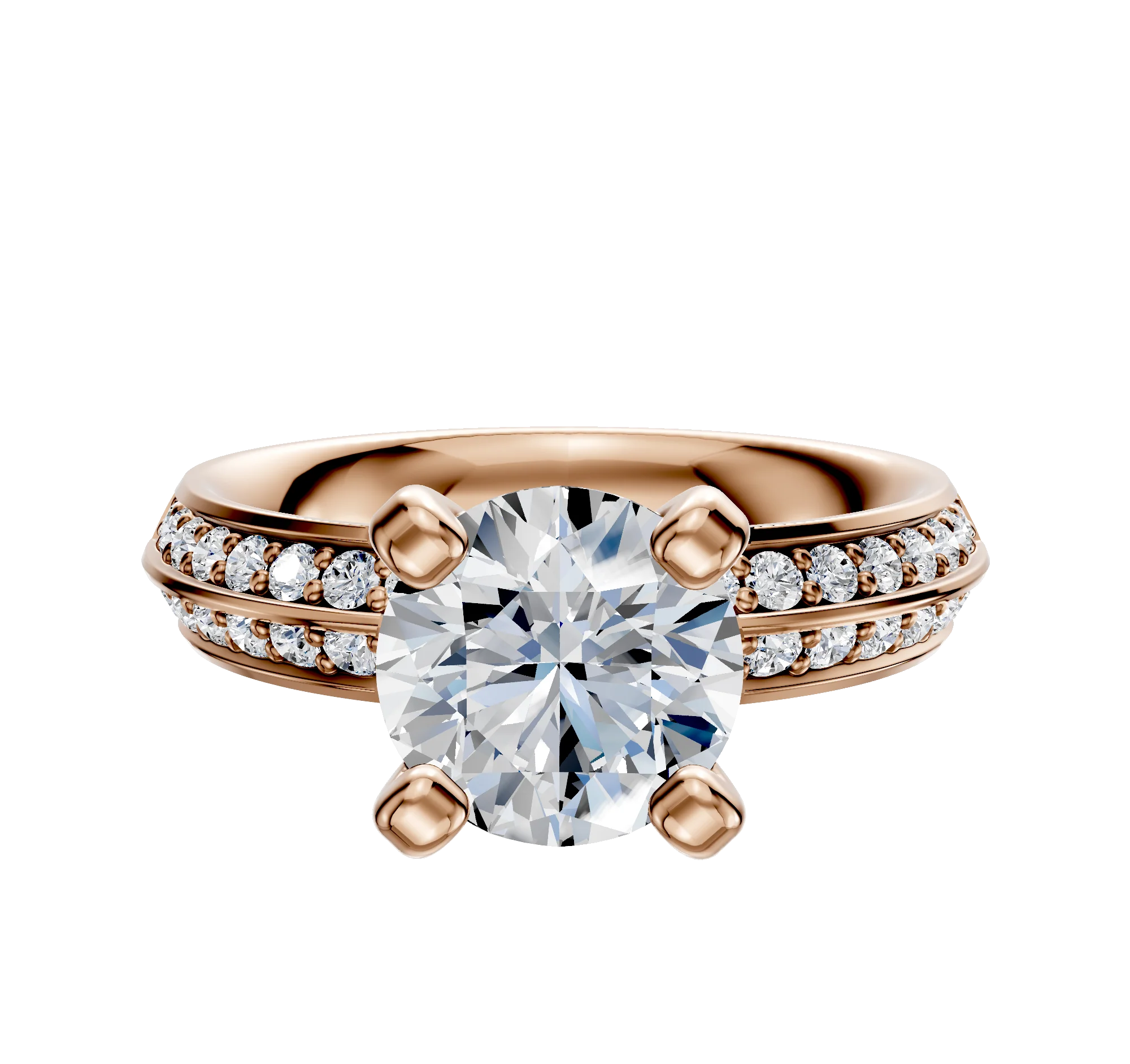 14K Rose Gold 4 Prong Classic Knife Edge 1-Row-Pave 2.5mm Engagement Ring