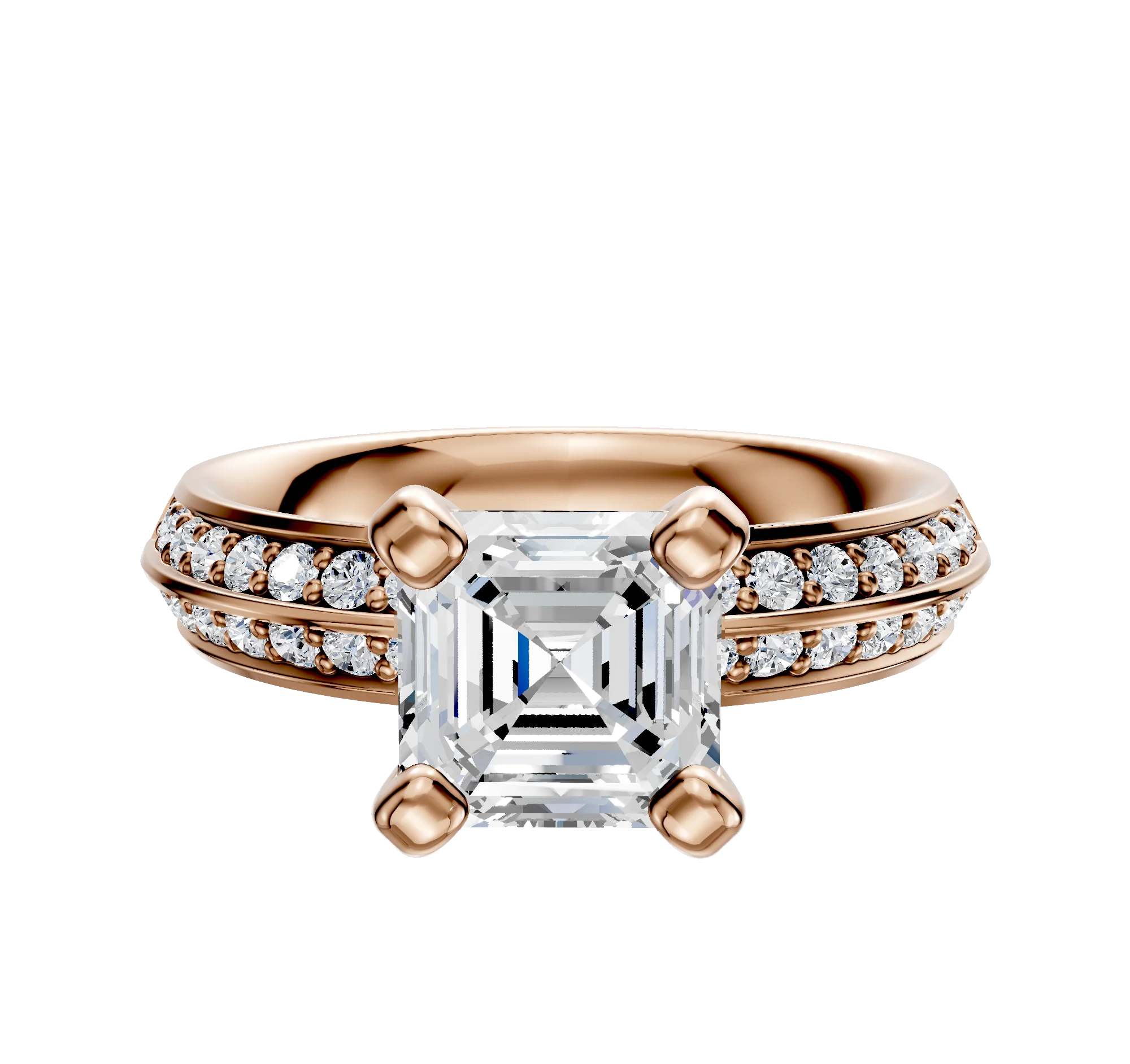 14K Rose Gold 4 Prong Classic Knife Edge 1-Row-Pave 2.5mm Engagement Ring