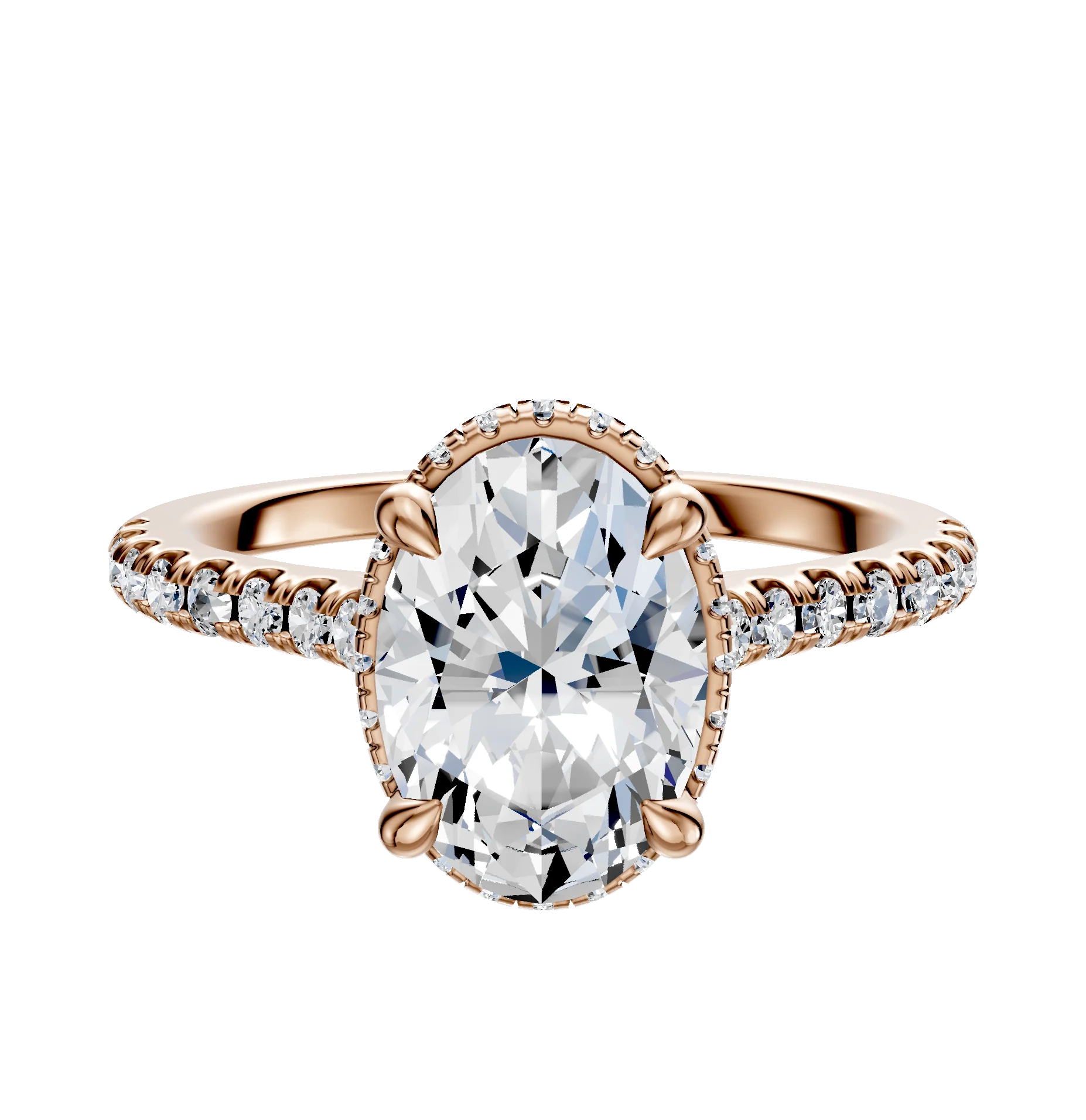 14K Rose Gold 4 Prong Collar Cathedral Dome 1-Row-Pave 2.5mm Engagement Ring