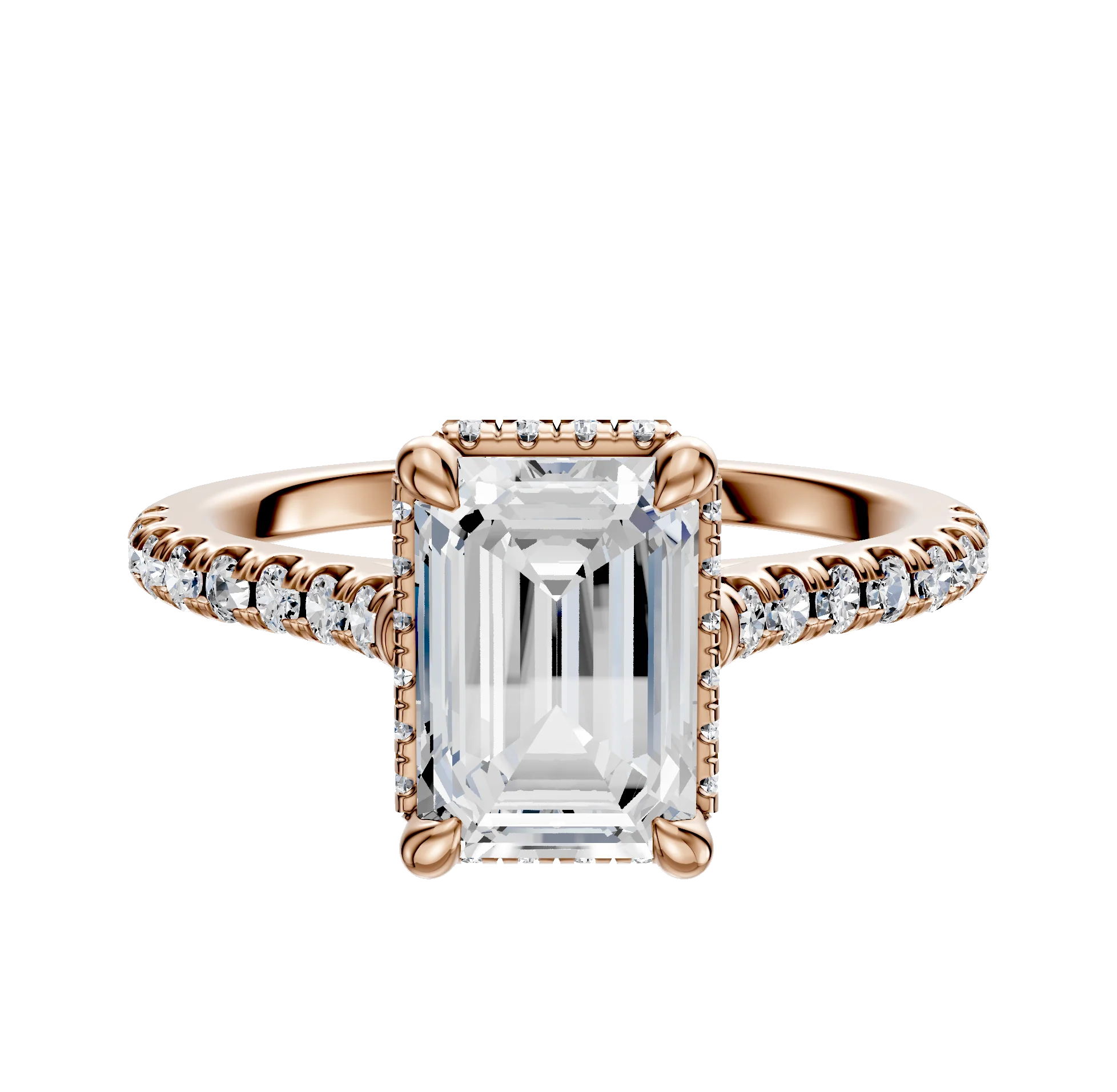 14K Rose Gold 4 Prong Collar Cathedral Dome 1-Row-Pave 2.5mm Engagement Ring
