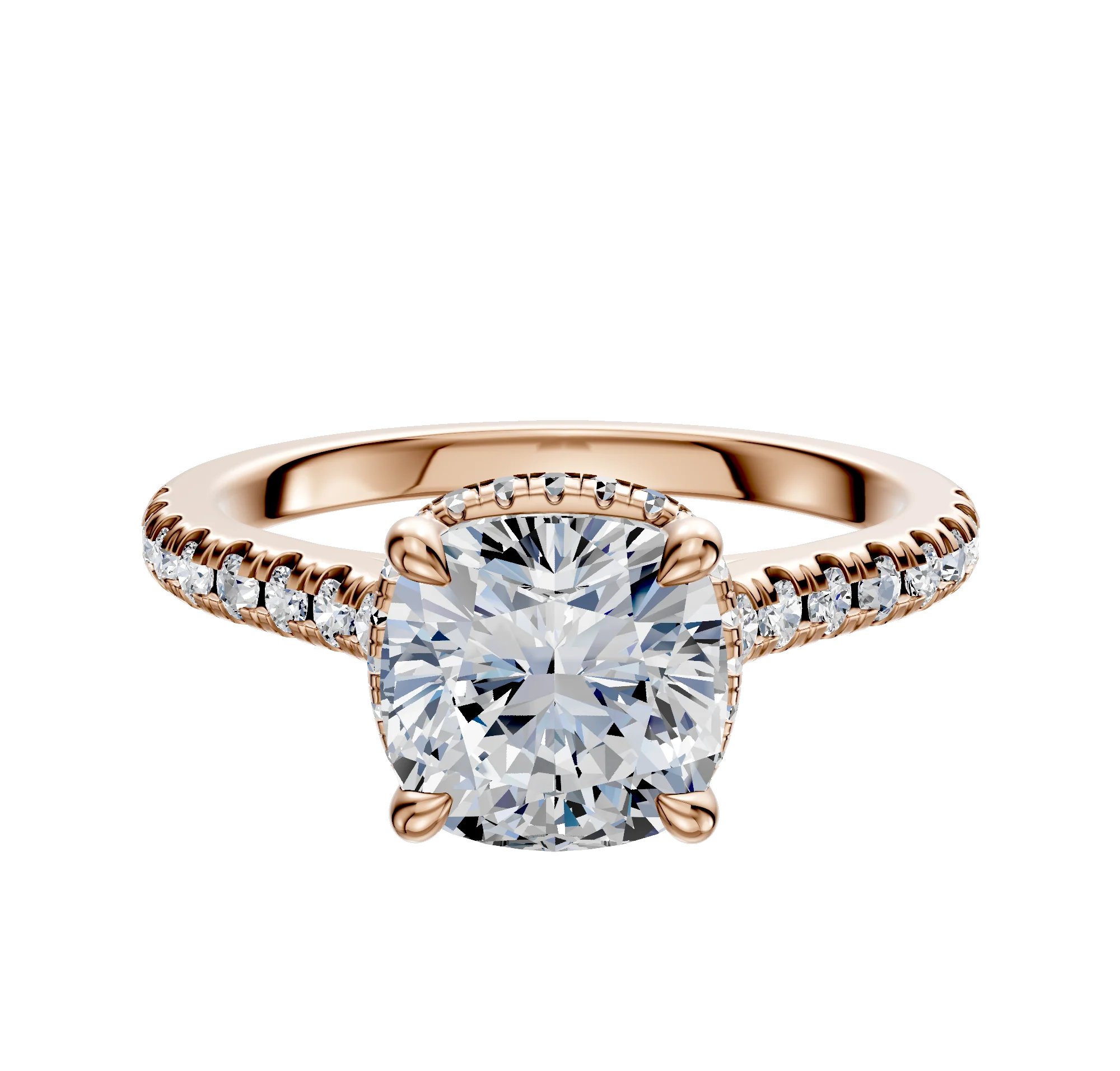 14K Rose Gold 4 Prong Collar Cathedral Dome 1-Row-Pave 2.5mm Engagement Ring