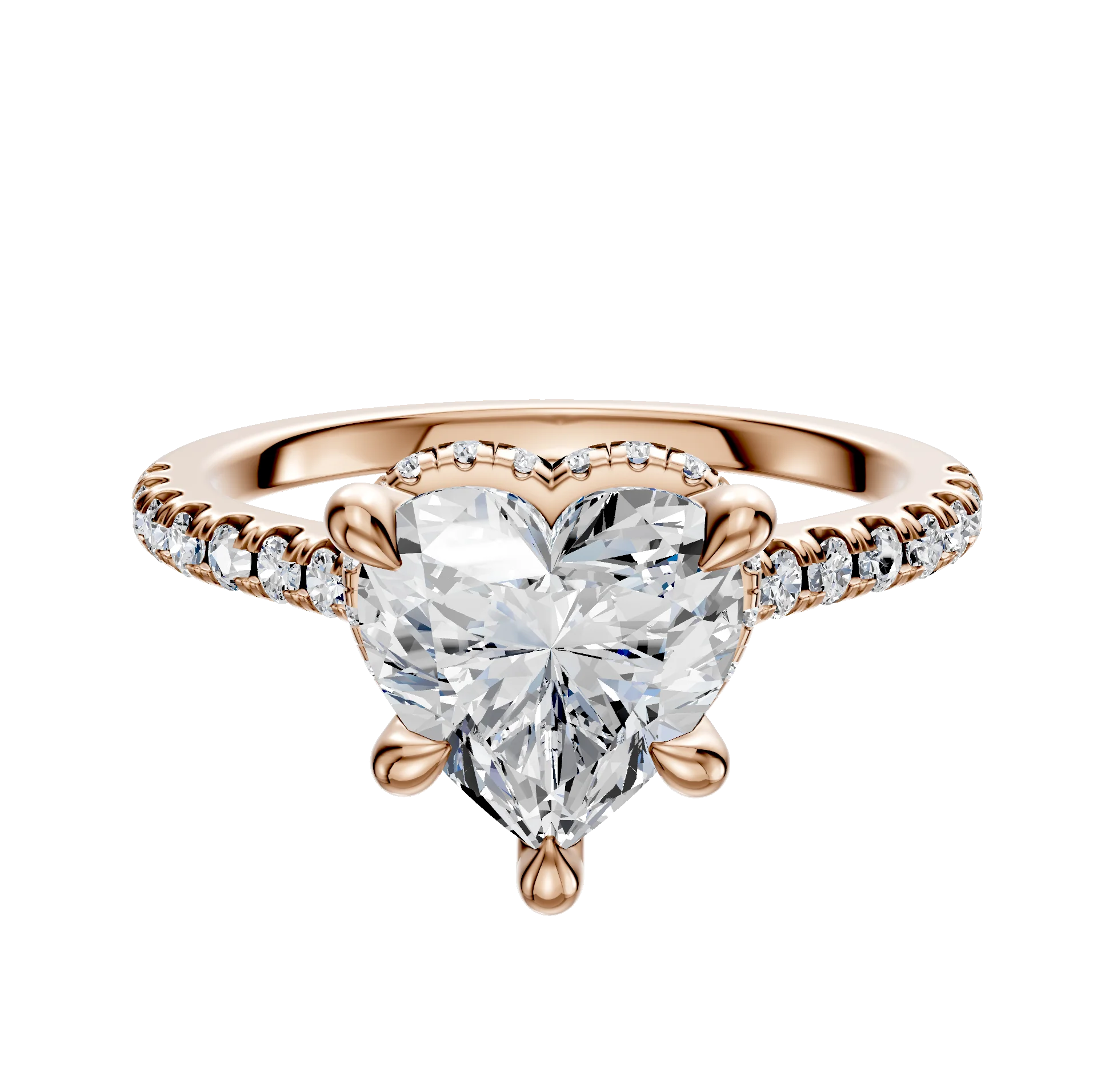 14K Rose Gold 4 Prong Collar Cathedral Dome 1-Row-Pave 2.5mm Engagement Ring