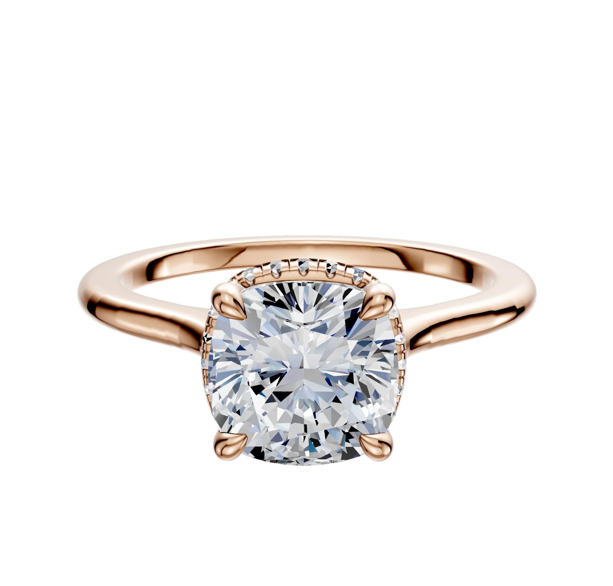 14K Rose Gold 4 Prong Collar Cathedral Dome 1.5mm Engagement Ring
