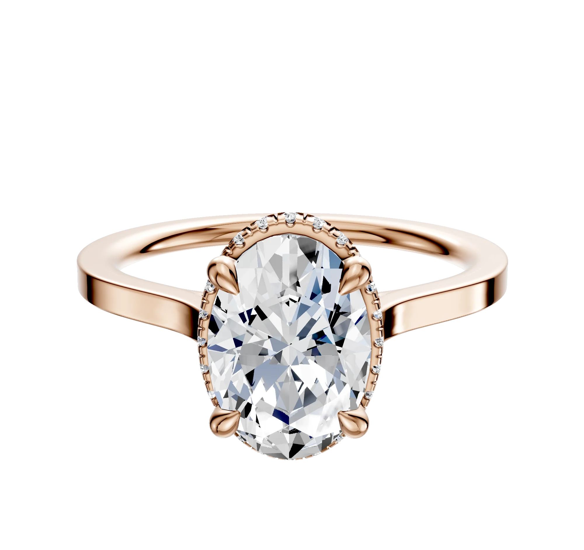 14K Rose Gold 4 Prong Collar Cathedral Flat 1.5mm Engagement Ring