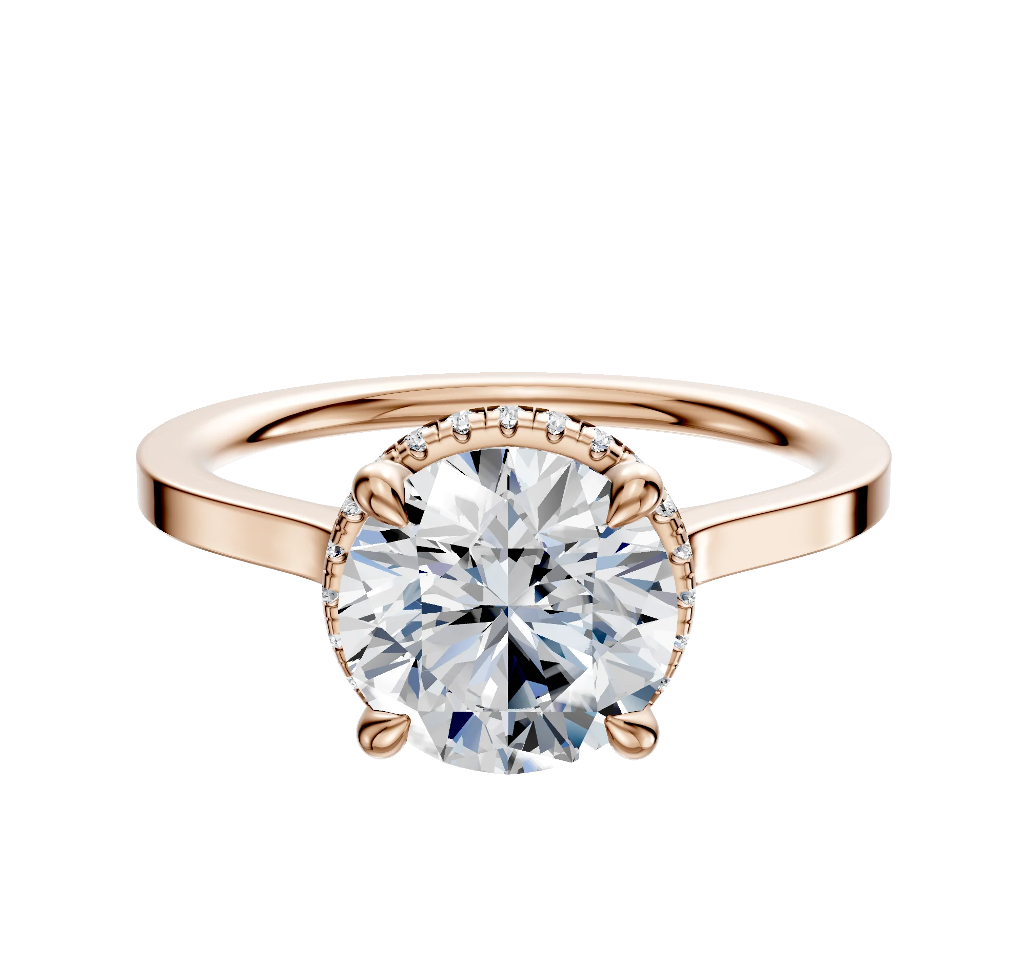 14K Rose Gold 4 Prong Collar Cathedral Flat 1.5mm Engagement Ring