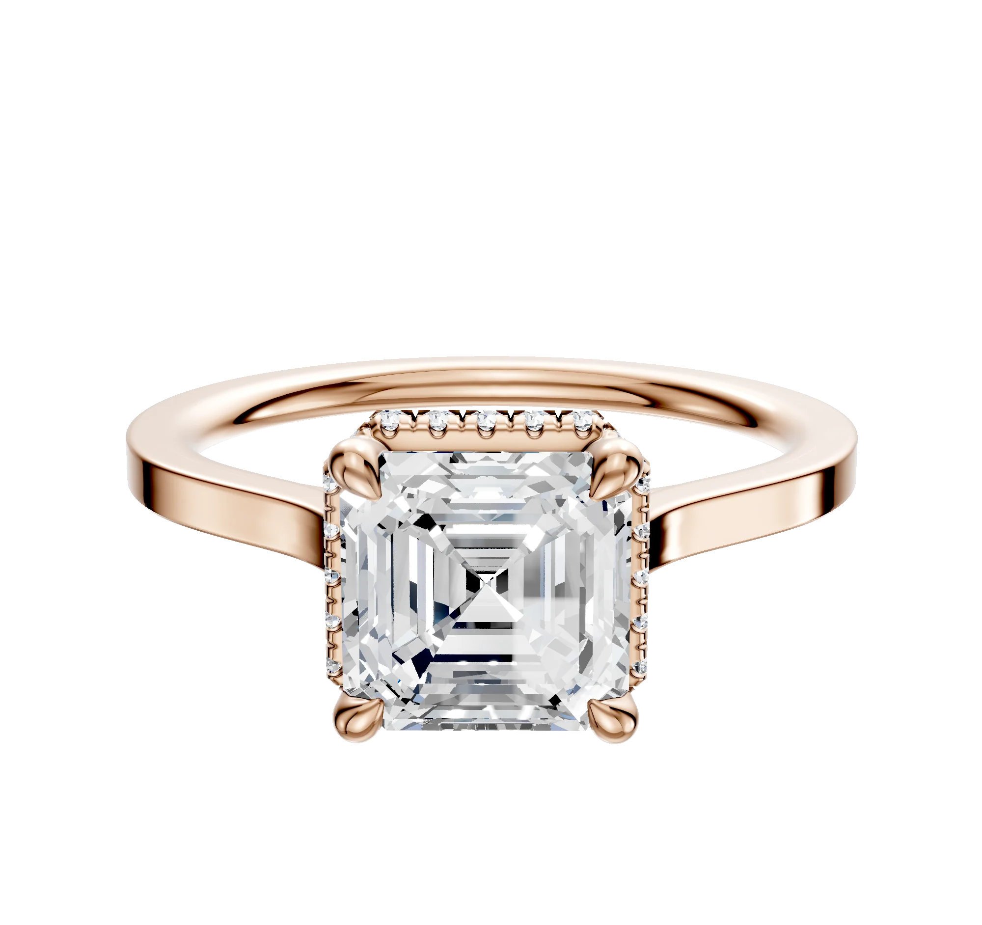 14K Rose Gold 4 Prong Collar Cathedral Flat 1.5mm Engagement Ring