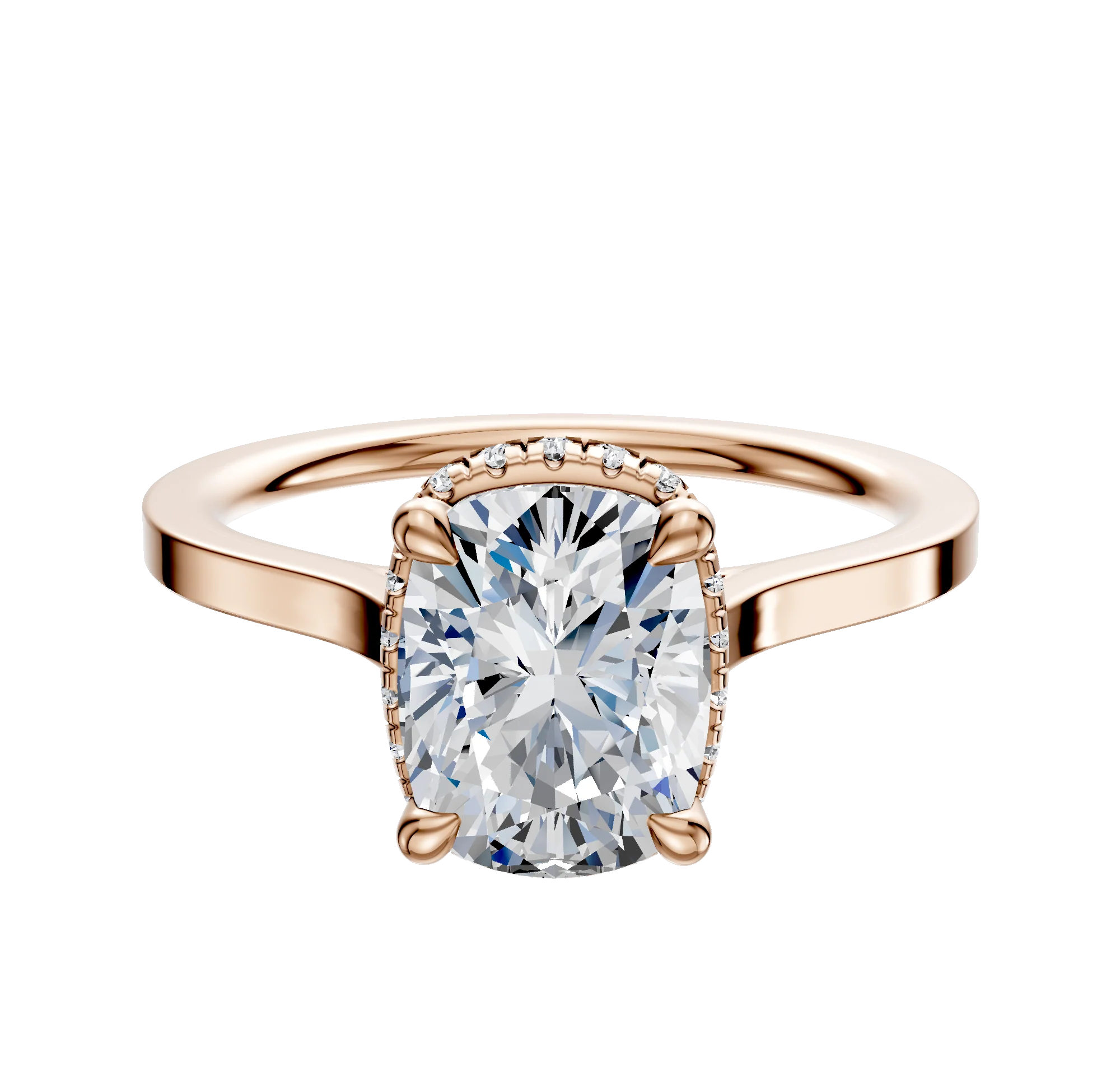 14K Rose Gold 4 Prong Collar Cathedral Flat 1.5mm Engagement Ring