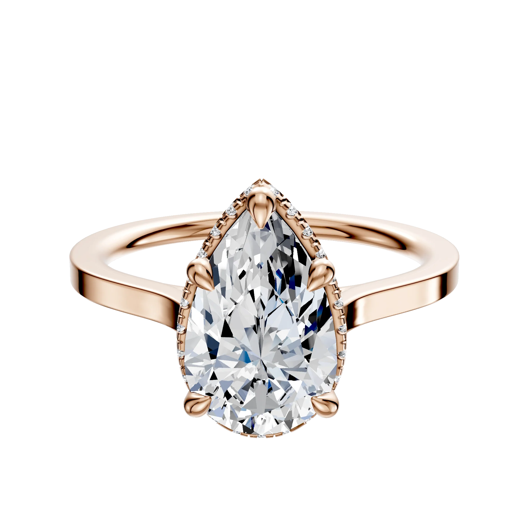 14K Rose Gold 4 Prong Collar Cathedral Flat 1.5mm Engagement Ring