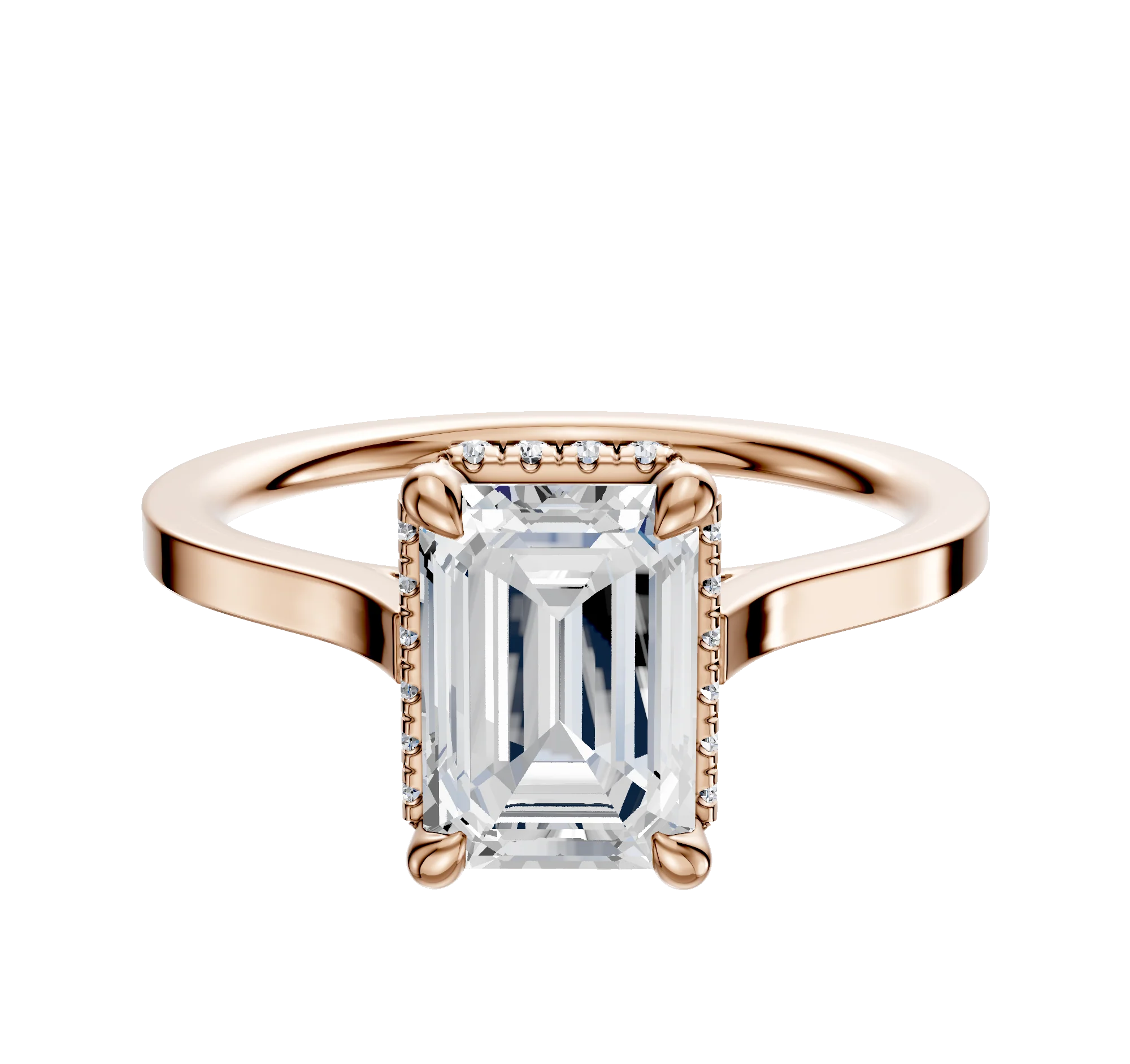14K Rose Gold 4 Prong Collar Cathedral Flat 1.5mm Engagement Ring