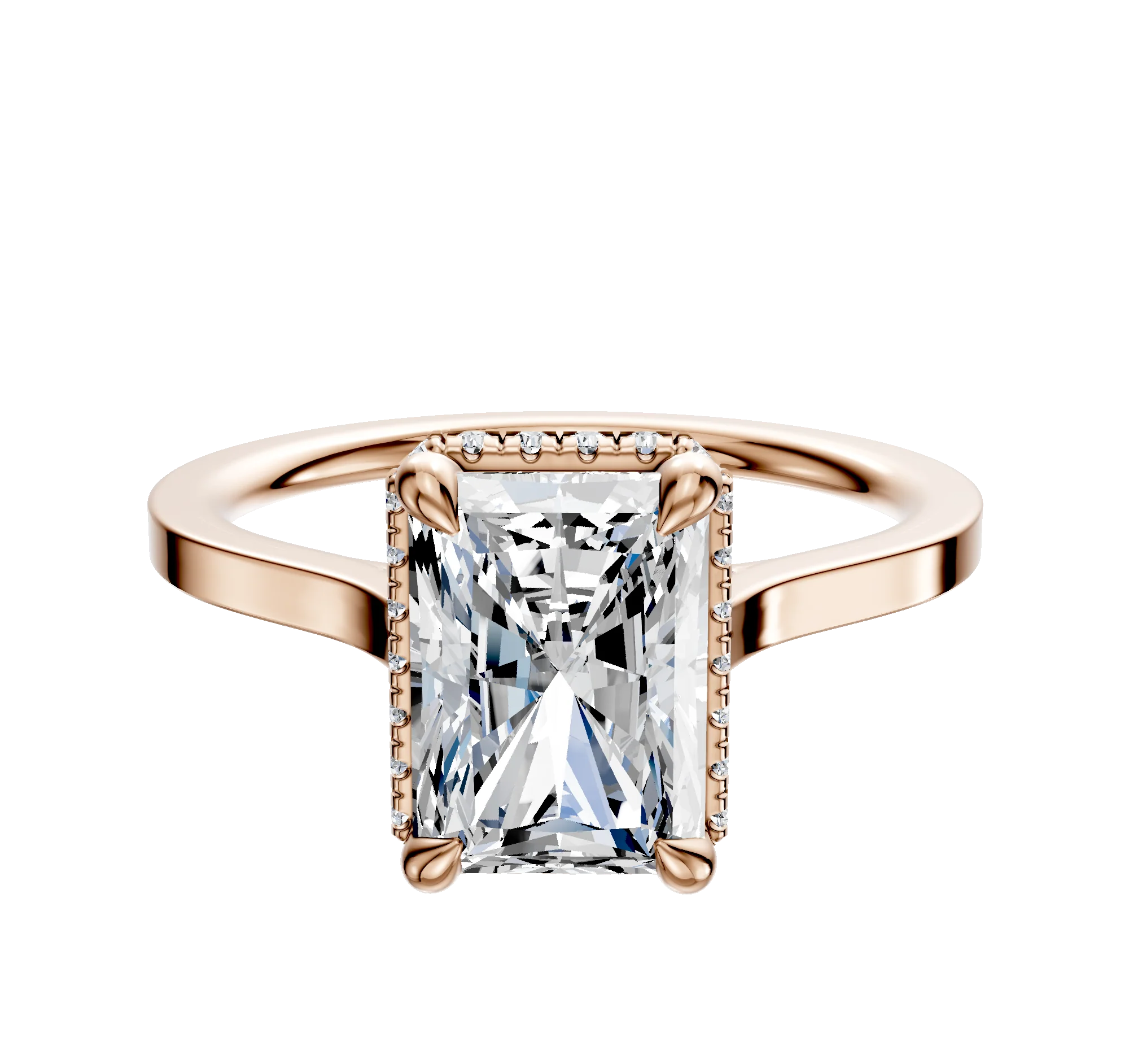 14K Rose Gold 4 Prong Collar Cathedral Flat 1.5mm Engagement Ring