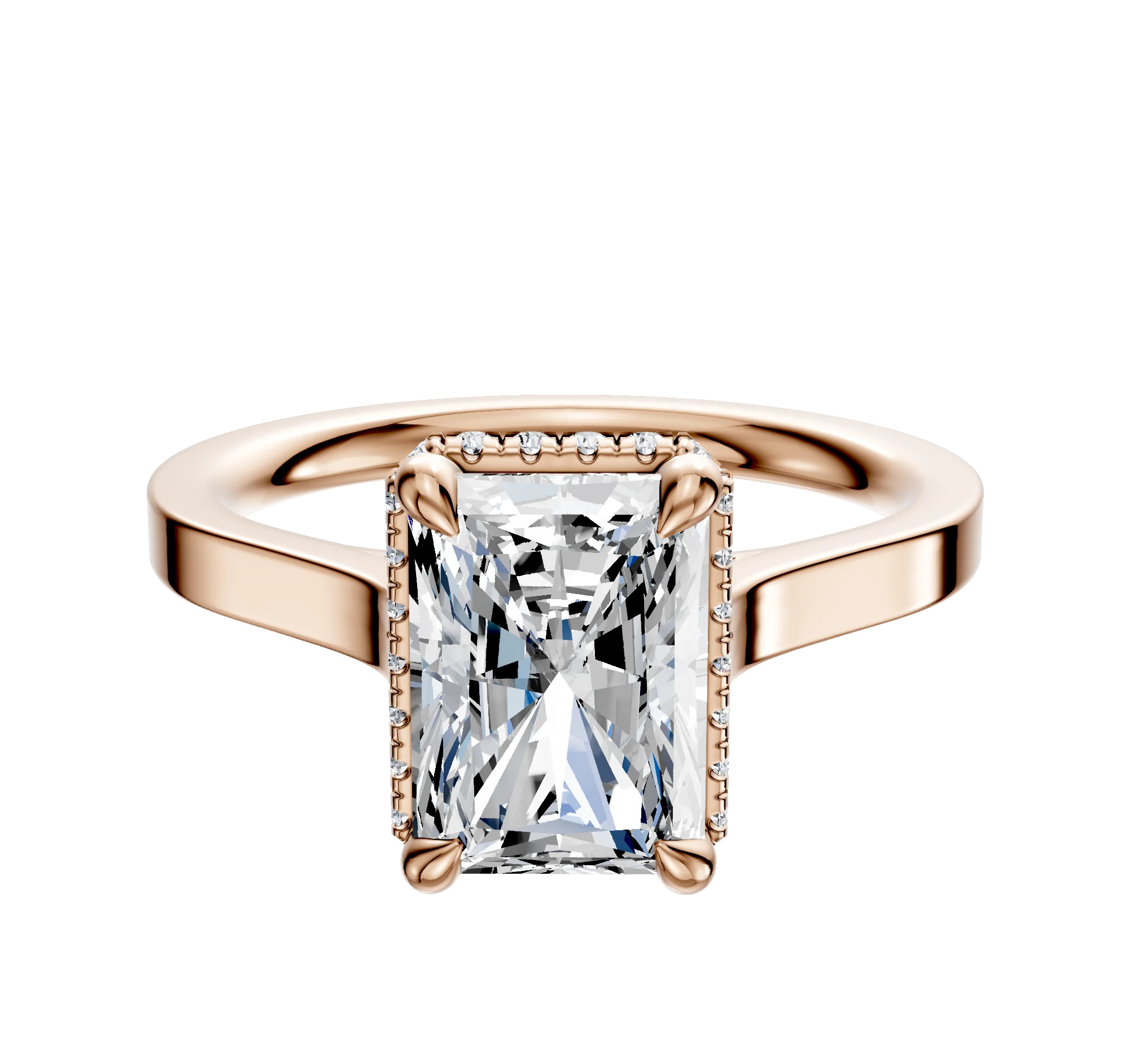 14K Rose Gold 4 Prong Collar Cathedral Flat 2.0mm Engagement Ring