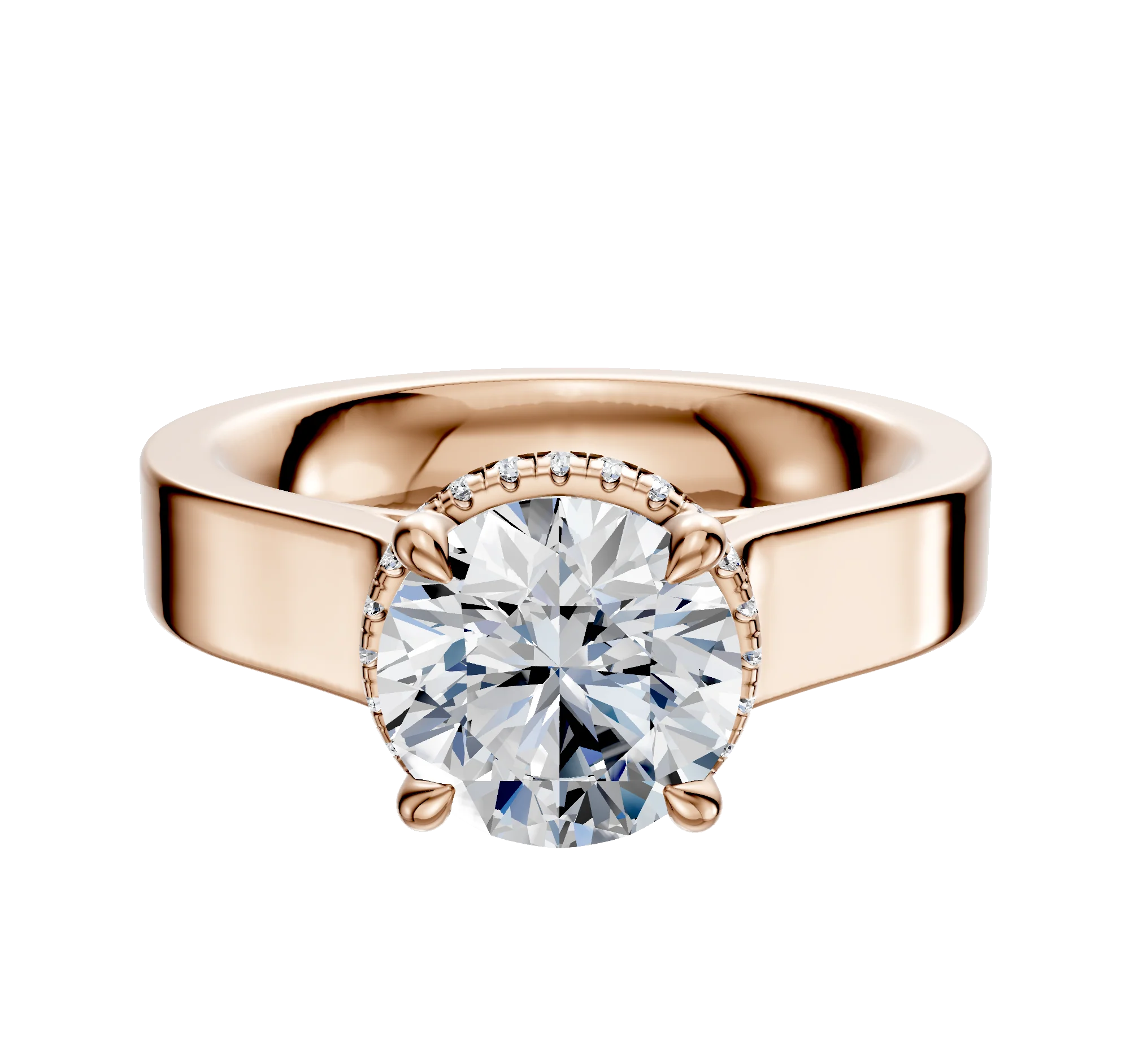 14K Rose Gold 4 Prong Collar Cathedral Flat 4.0mm Engagement Ring